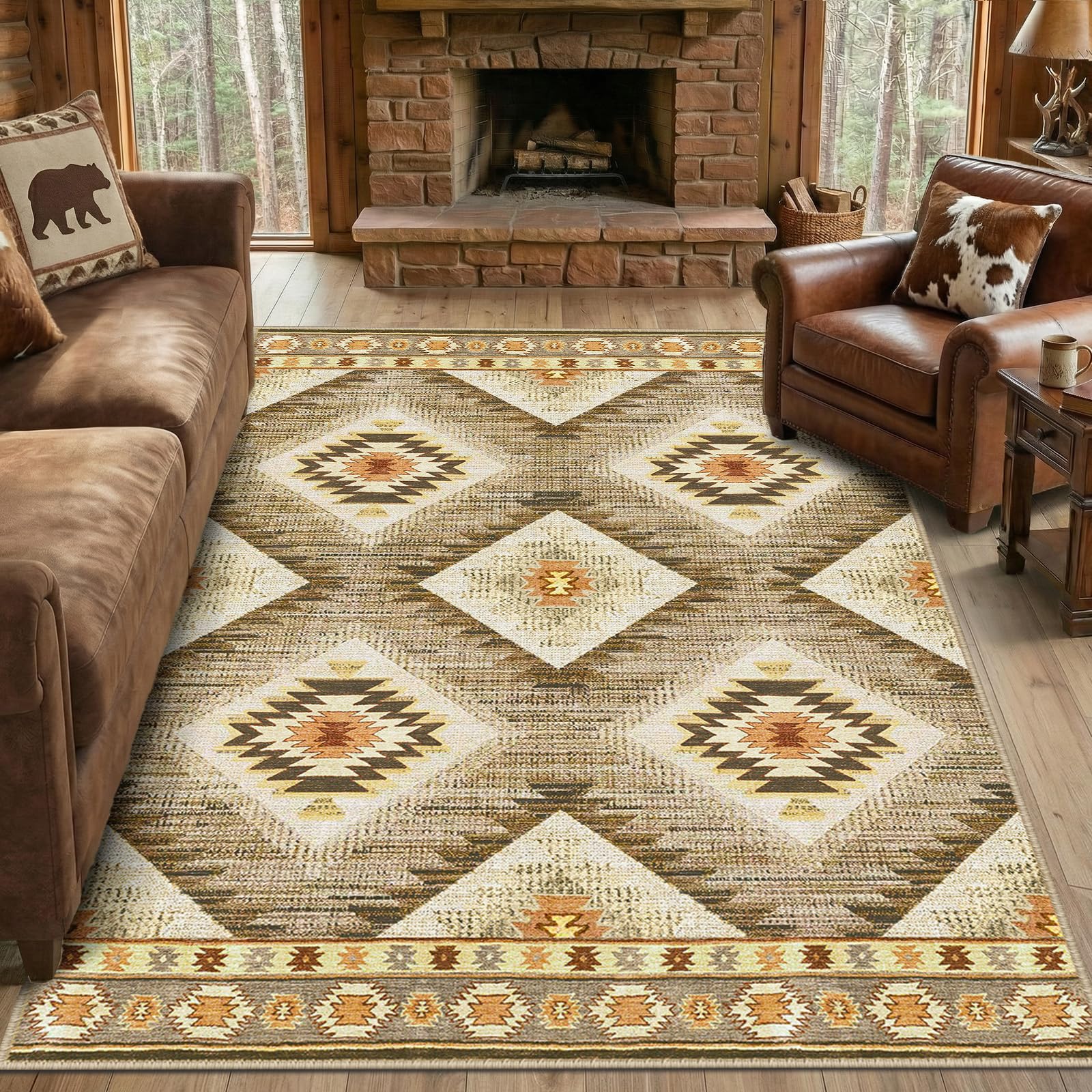 BESTSWEETIE Area Rug 2x3 Rug Machine Washable Non-Slip Low Pile Print Pattern Western Rug for Living Room Bedroom Entryway Tribal Series-Abstract/Cowhide