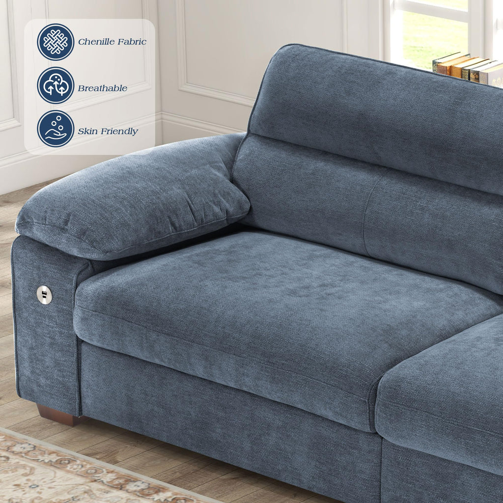 WorthFurni Sofas for Living Room, Chenille Loveseat Couch Set, Small Sofa, 3 Seater Sofa, USB Charging, Removable Sofa Cover,Solid Wood Frame, Easy to Install(70inch,Beige)