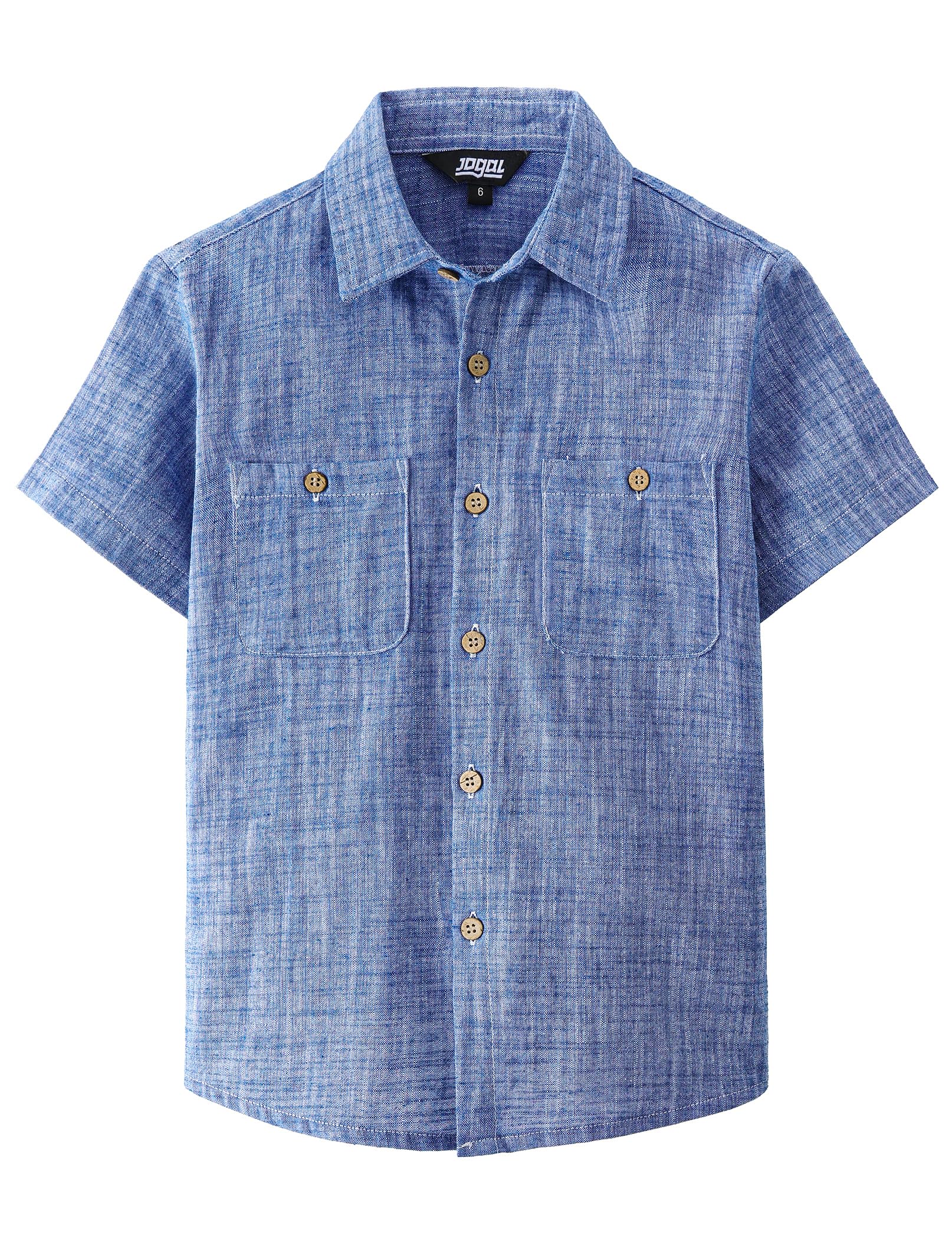 JOGAL Boys Chambray Shirts Short Sleeve Button Down Casual Cotton Woven Shirt with Two Pockets for Kids 6-14 Years