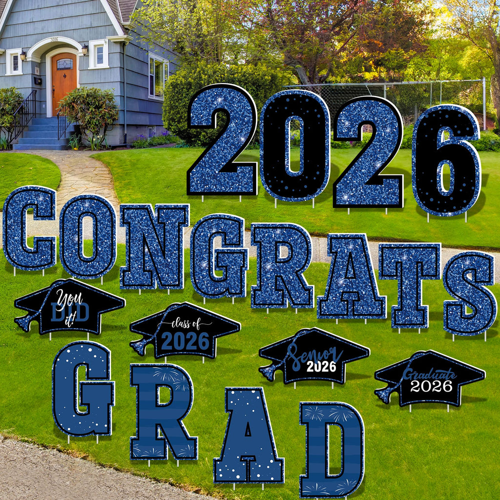 HOVACY 20 PCS Black Gold Graduation Yard Signs Class of 2026 | Black Gold 20 PCS, 40 Stakes, 11.57 x 16.14 in, Corrugated Plastic, Waterproof, Congrats Grad Sign, Graduation Sign