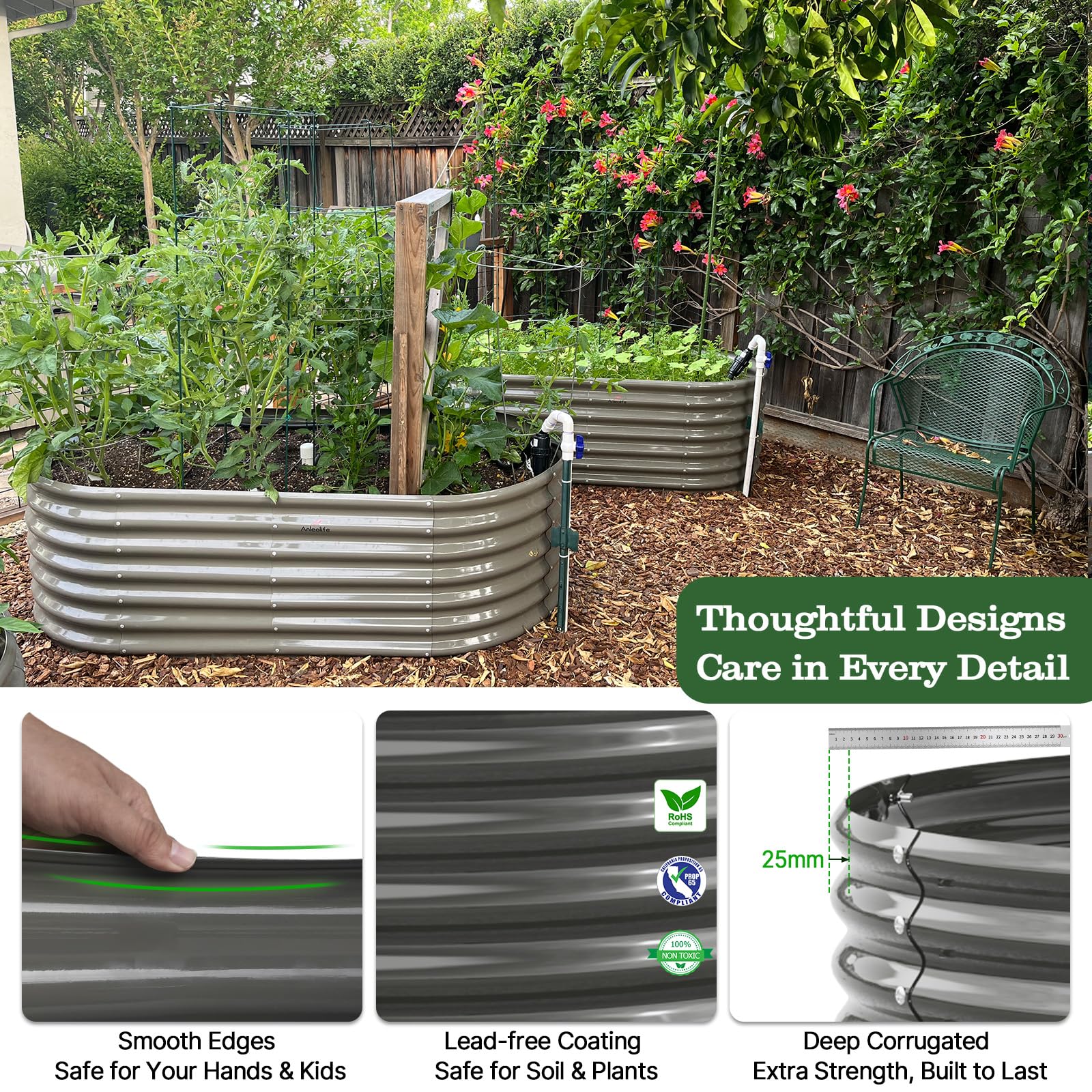 A ANLEOLIFE 2-Pack 3ft x 24” Tall Galvanized Raised Garden Beds Outdoor, Round Metal Planter Box for Planting Vegetables Flowers Herb, Anti-Rust & Easy-Setup, Quartz Grey
