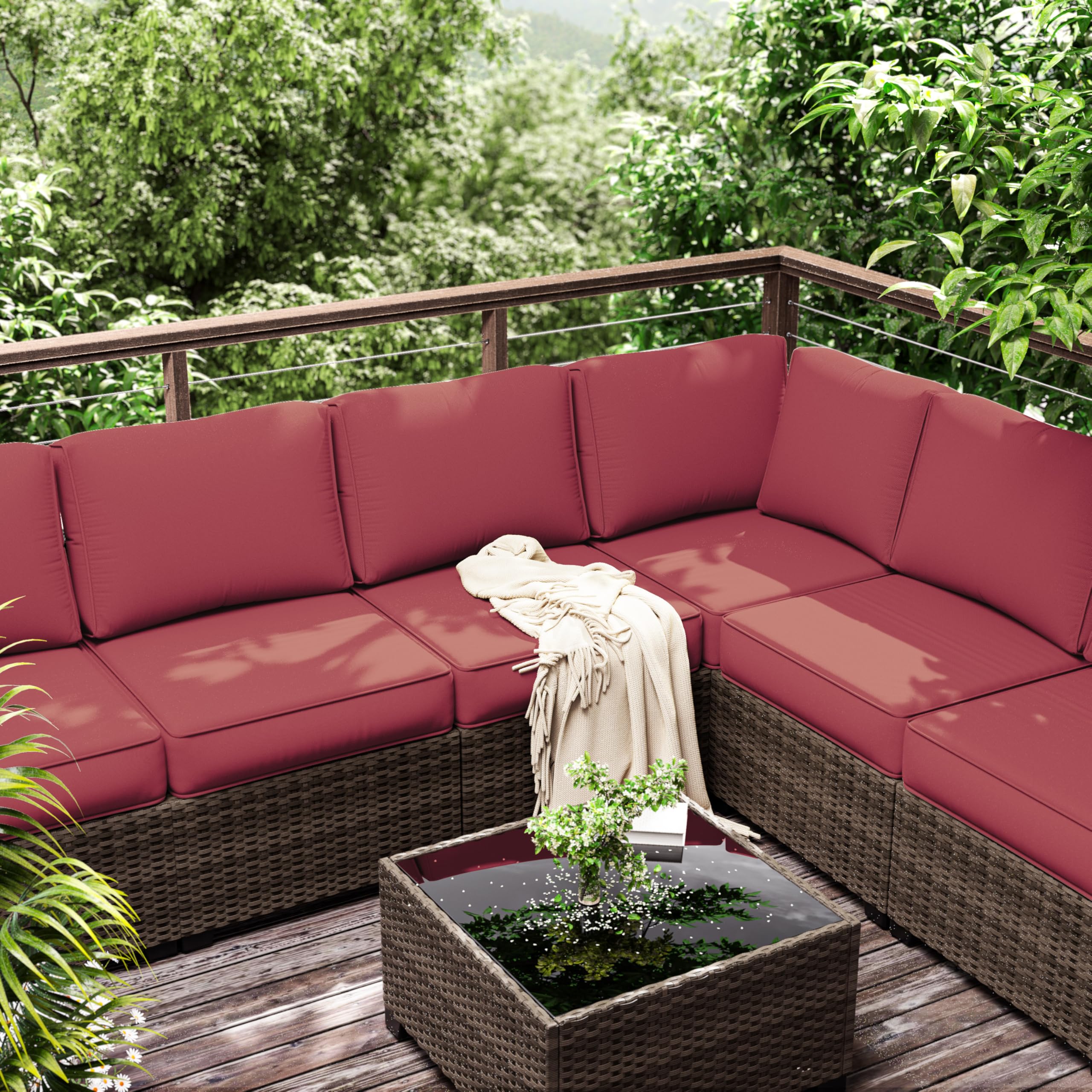 Outdoor Furniture Replacement Cushions, 5" Foam Foam High-Density, Fits 6-seat Sectional Rattan Conversation Set, 14 Piece Patio Water-Resistant Replacement Sofa Cushions, Liner&Cover