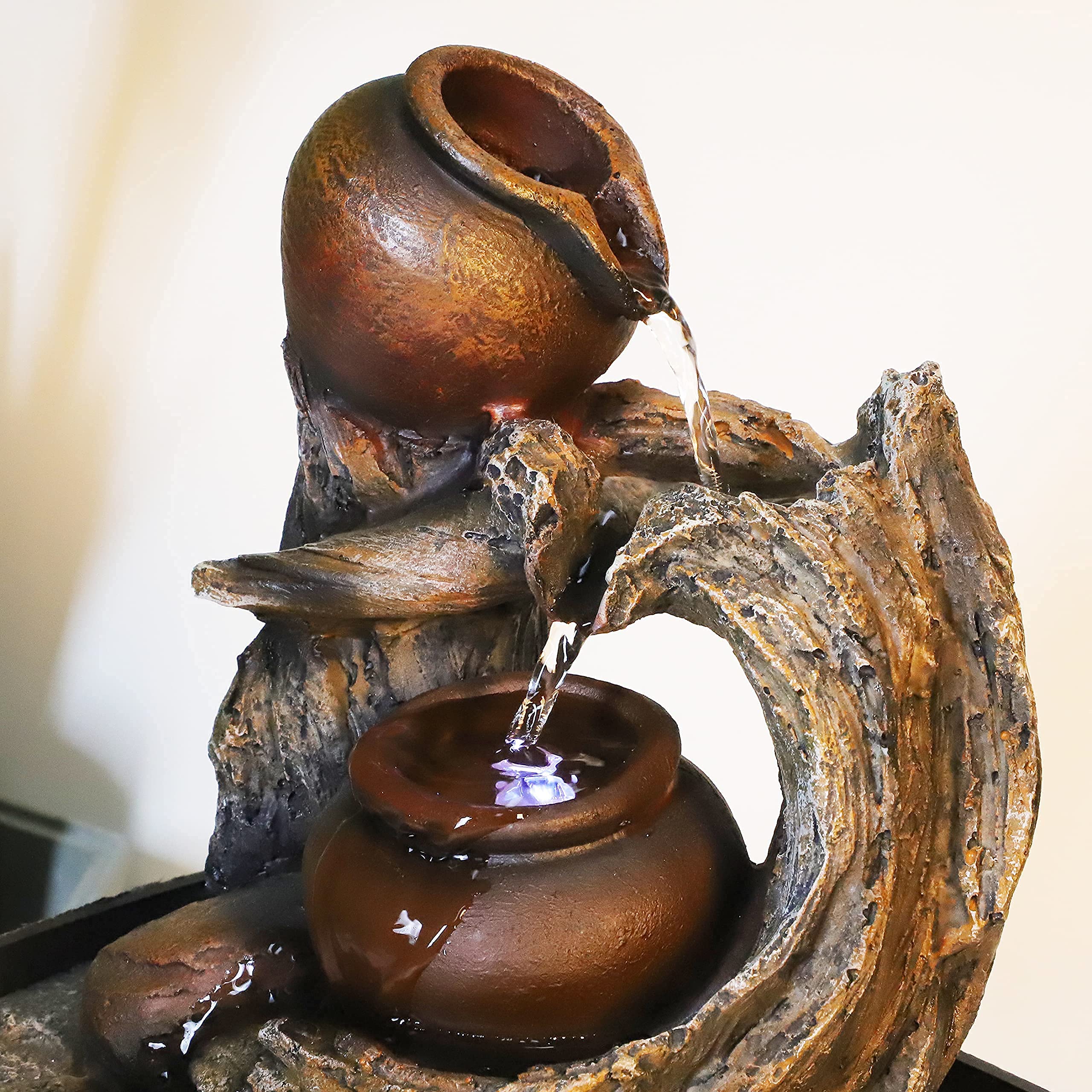 Ferrisland Tabletop Water Fountain, Zen Meditation Indoor Waterfall Fountain, Heart Shape Decoration with LED Light for Home Office Bedroom Relaxation Decor, Gift Ideas