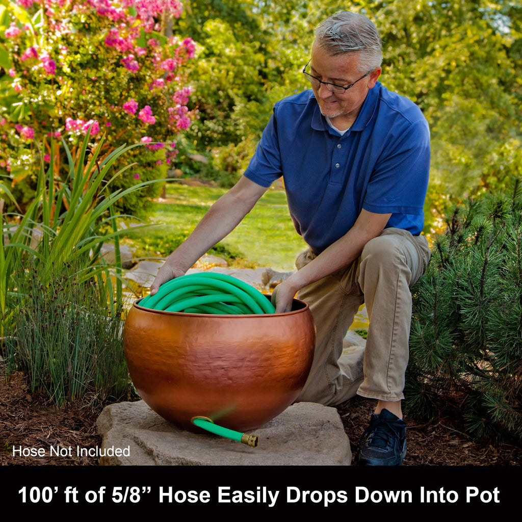 Liberty Garden Products Garden 1901 Rustic Garden Hose Pot, Holds 100-Feet of 5/8-Inch, Bronze