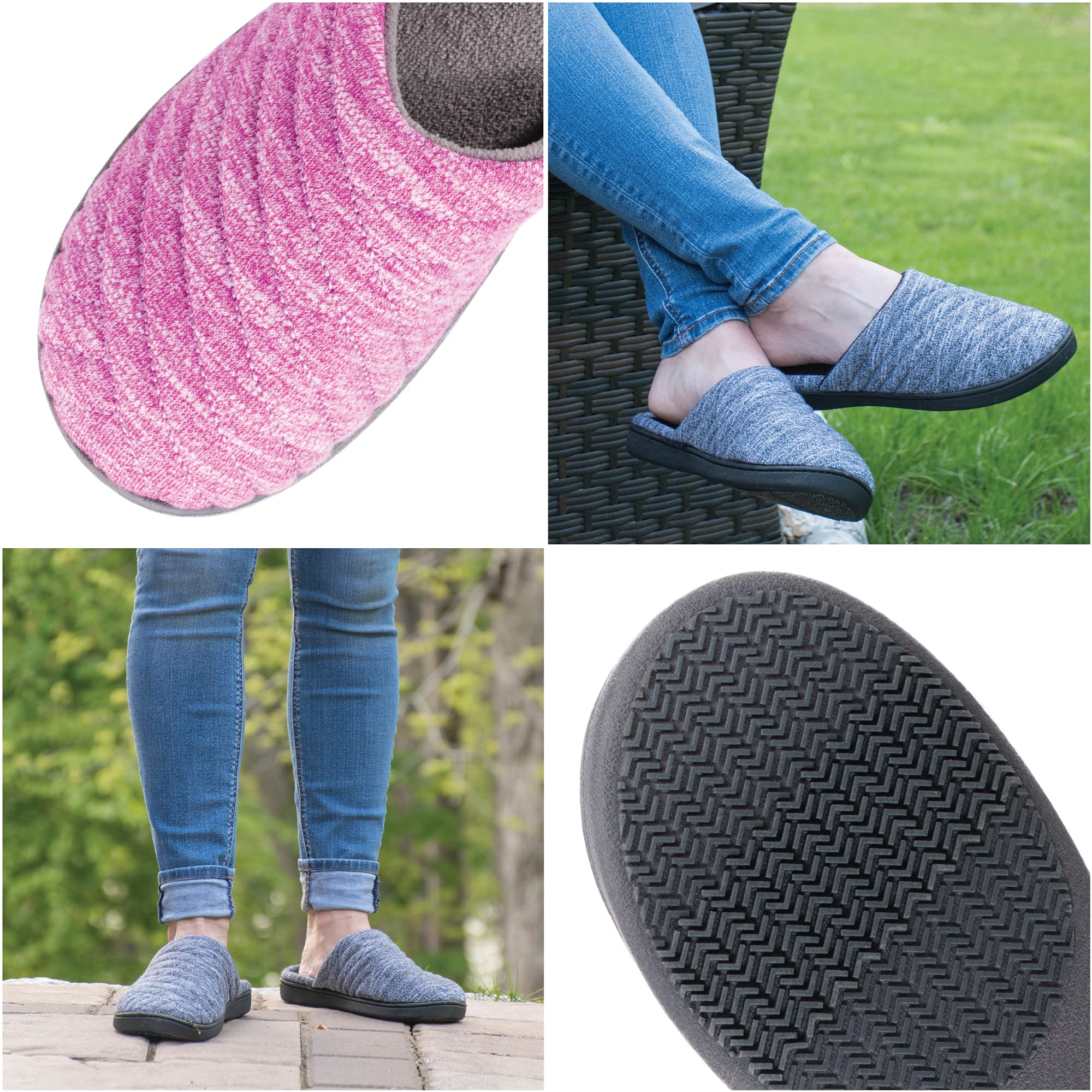 Isotoner Women's Premium Knit Slide Slippers - Moisture-Wicking Lining, Rubber Indoor/Outdoor Sole - Machine Washable House Shoes