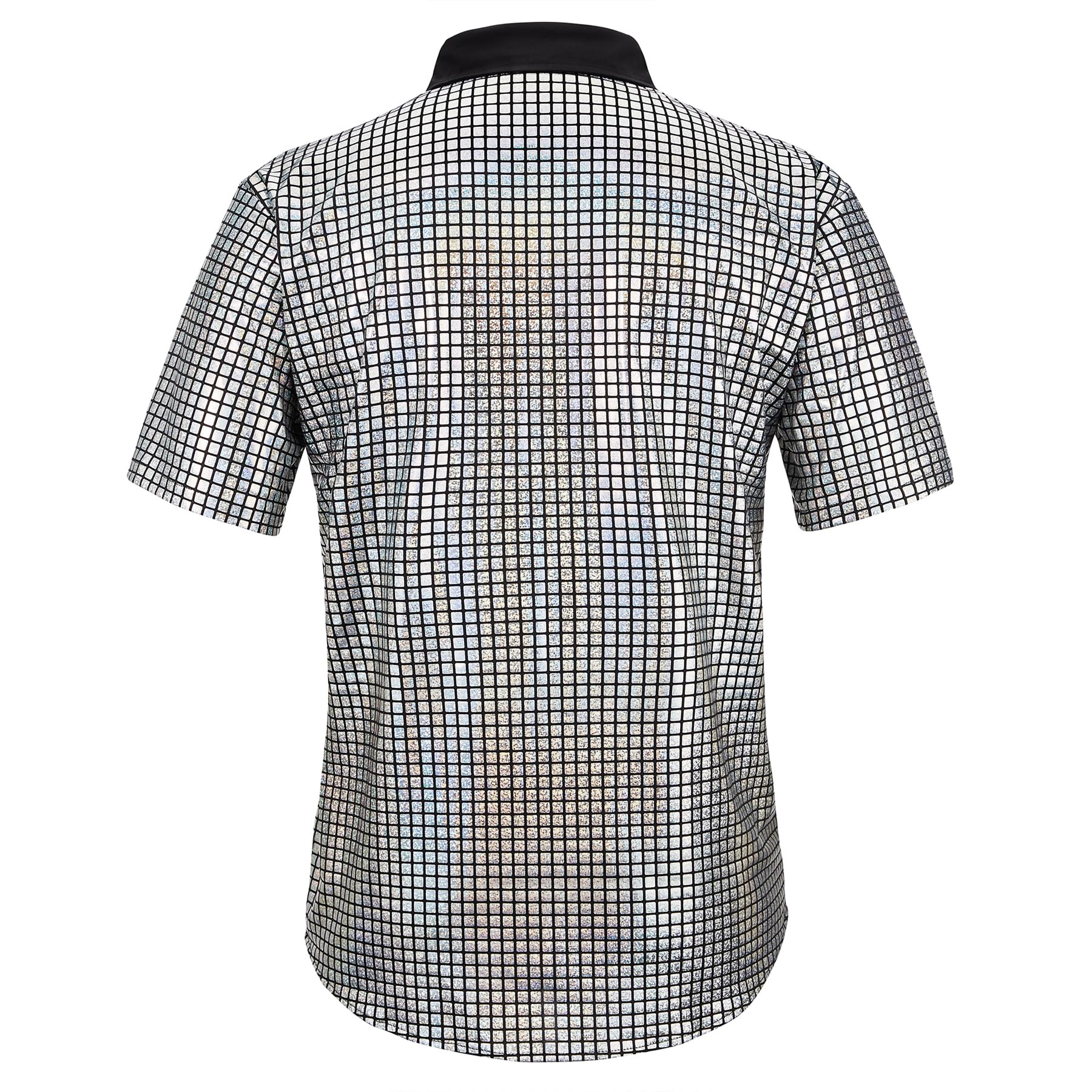 Zando Men's Sequin 70s 80s Disco Shirt - Retro Short Sleeve Button Up Costume Halloween New Year Party Outfit Top & Clubwear