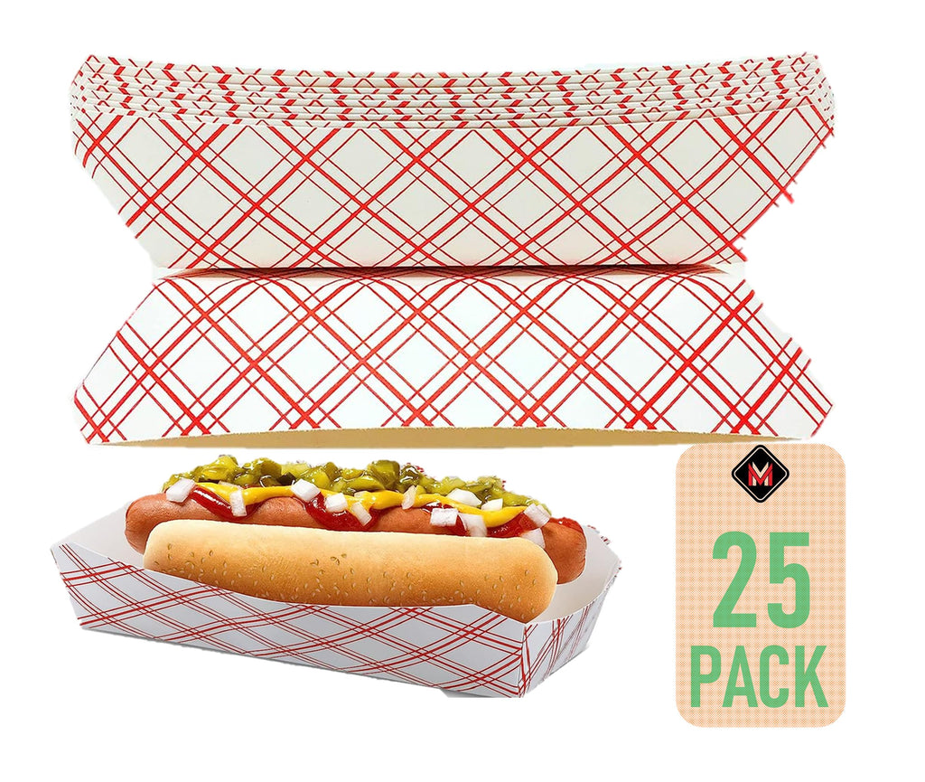 Mr Miracle 7 Inch Paper Hot Dog Tray in Kraft Paper. Pack of 25. Disposable, Recyclable and Fully Biodegradable. Made in USA