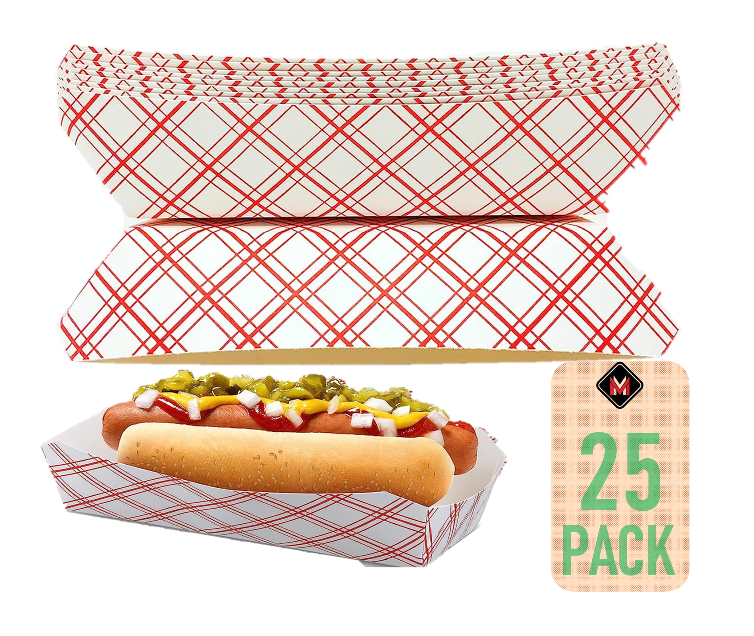 Mr Miracle 7 Inch Paper Hot Dog Tray in Kraft Paper. Pack of 25. Disposable, Recyclable and Fully Biodegradable. Made in USA