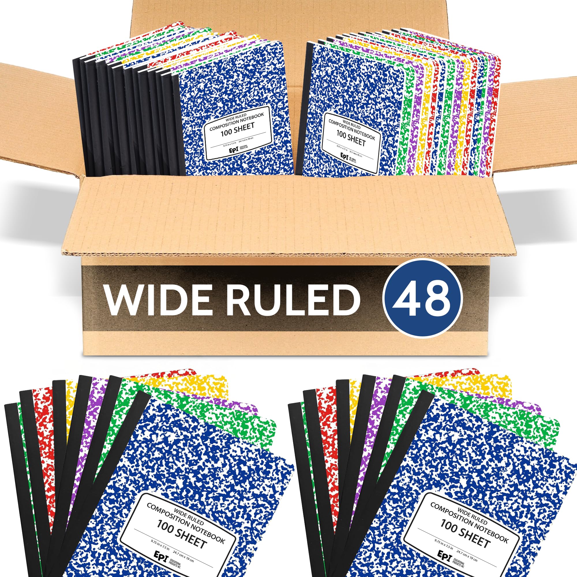 3 Pack - EPI Marble Hardcover Wide Ruled Composition Notebook | 200 Pages (100 Sheets), 9.75 x 7.5 in, Sturdy Sewn Binding | School, Office, Journaling, Notes