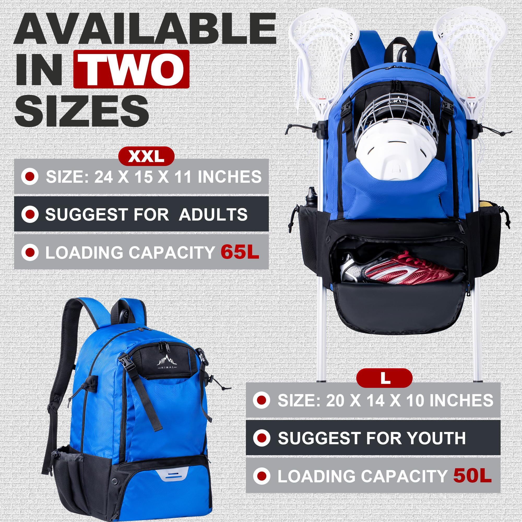 GoHimal Lacrosse Bag Extra Large Lacrosse Backpack with Tow Stick Holder