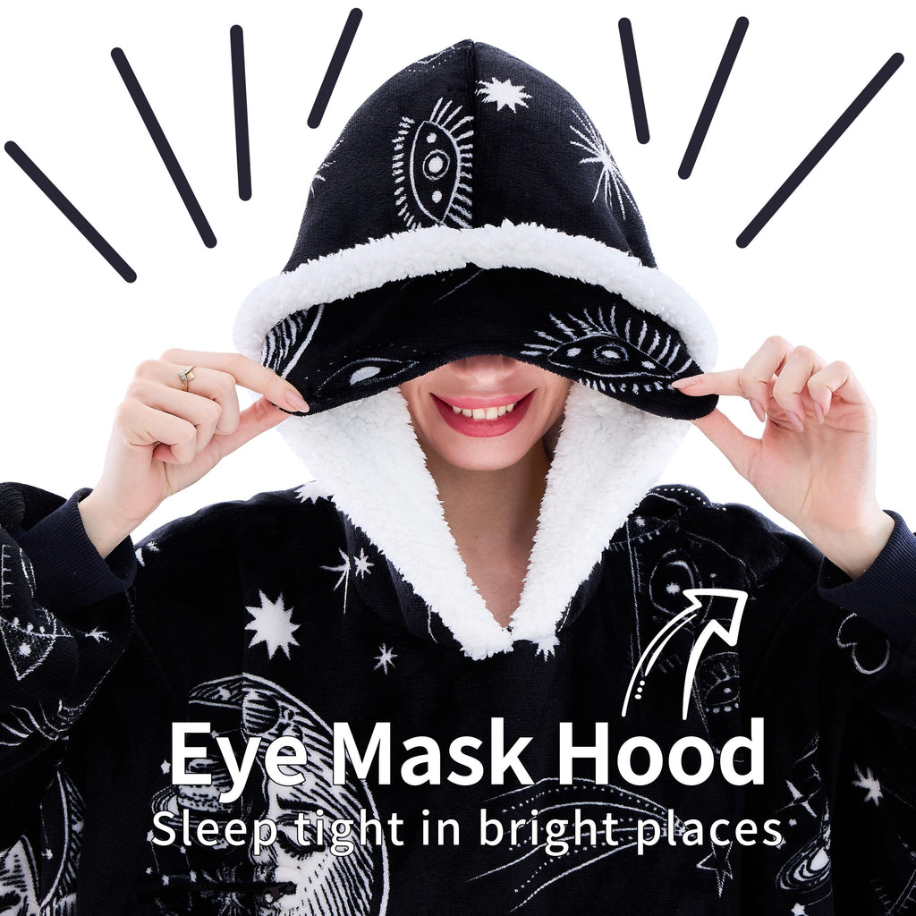 IFNOW Wearable Blanket Hoodie, Oversized Sherpa Fleece Hooded Sweatshirt with Eye Mask, Cozy and Giant Blanket Hoodie with Sleeves Extra Long for Adults Men Women, Black