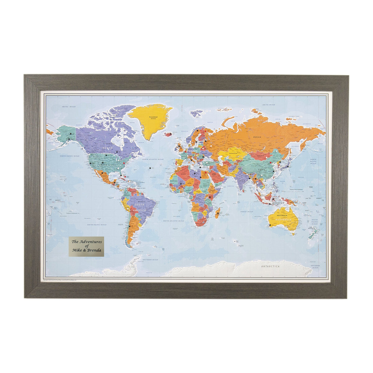 Personalized Canvas Rolled Poster World Map Wall Art with Pins – Large 24" x 36" Blue Oceans Map of the World – Push Pin Travel Decor for Home or Office
