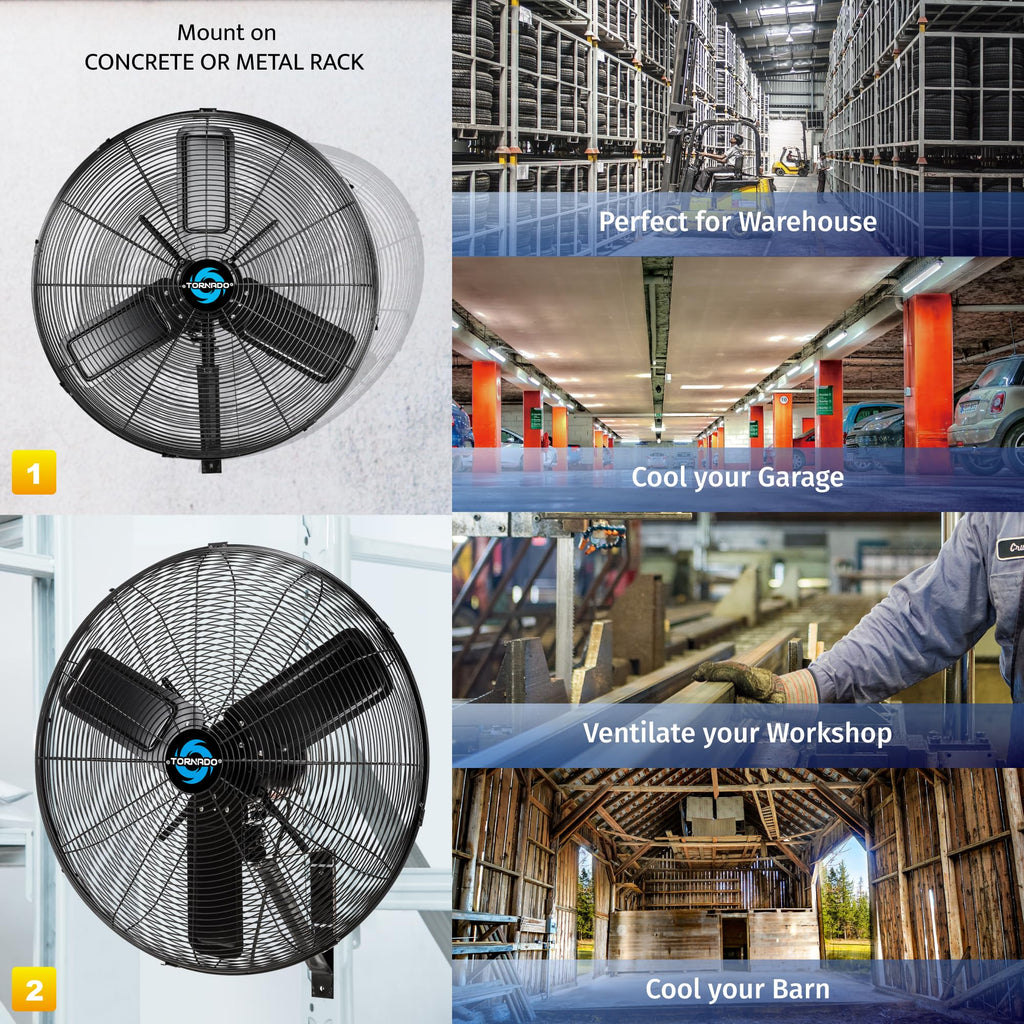 Tornado 16 Inch Professional High-Velocity Oscillating Wall-Mounted Fan – Ideal for Industrial, Commercial, and Residential Spaces – 3-Speed Settings, 2850 CFM, UL Safety Certified