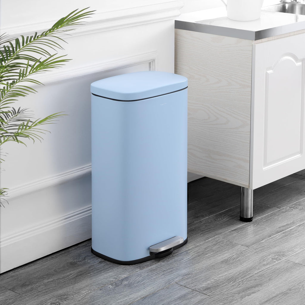 happimess HPM1011B Curtis 8-Gallon Step-Open Trash Can with Soft-Close Lid, Modern, Minimalistic, Fingerprint Proof for Home, Kitchen, Laundry Room, Office, Bedroom, Bathroom, Black