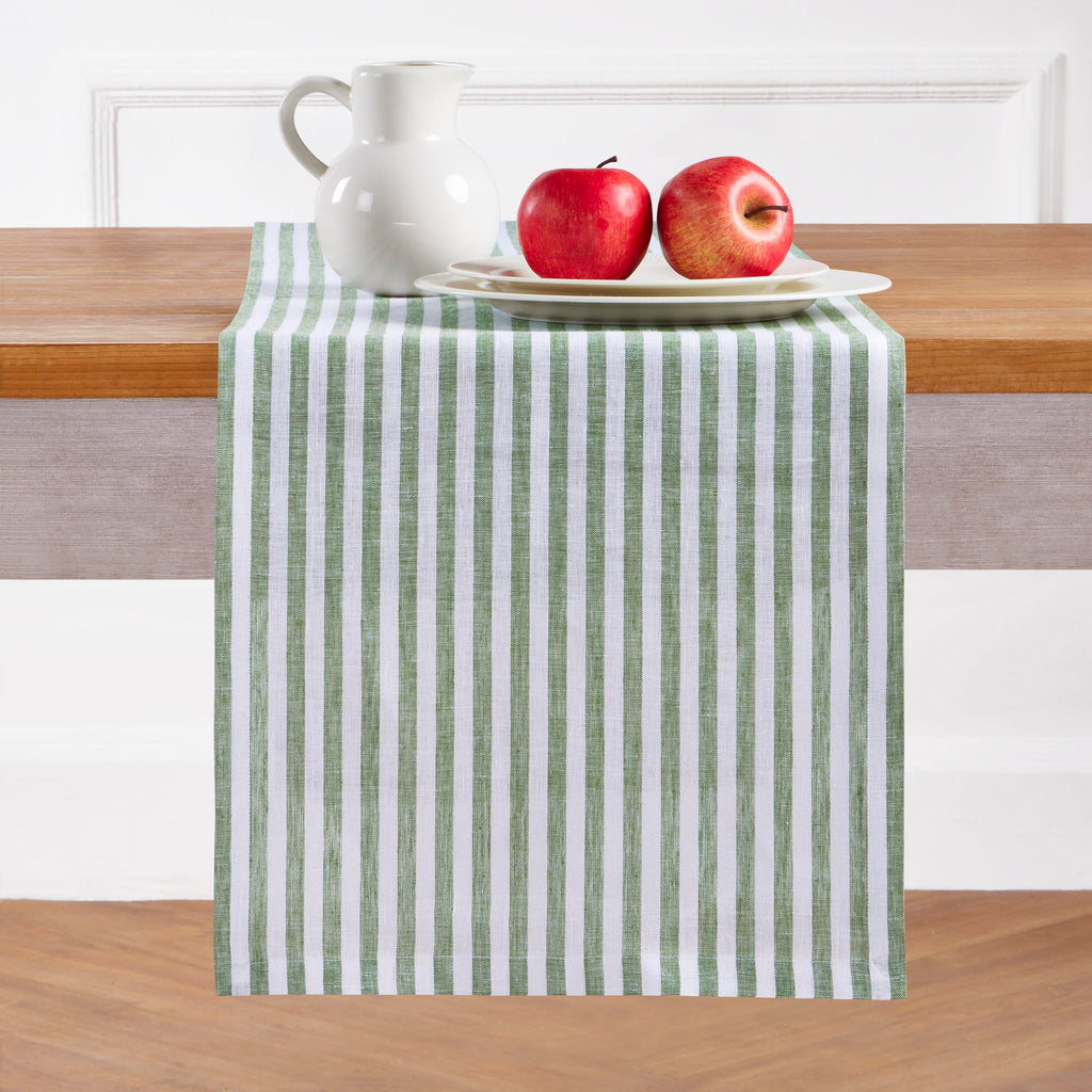 Solino Home Linen Table Runner 36 Inches - Amalfi Stripe 100% Pure Linen Natural and White Table Runner 14 x 36 Inch Ideal for Dresser and Coffee Tables - Summer
