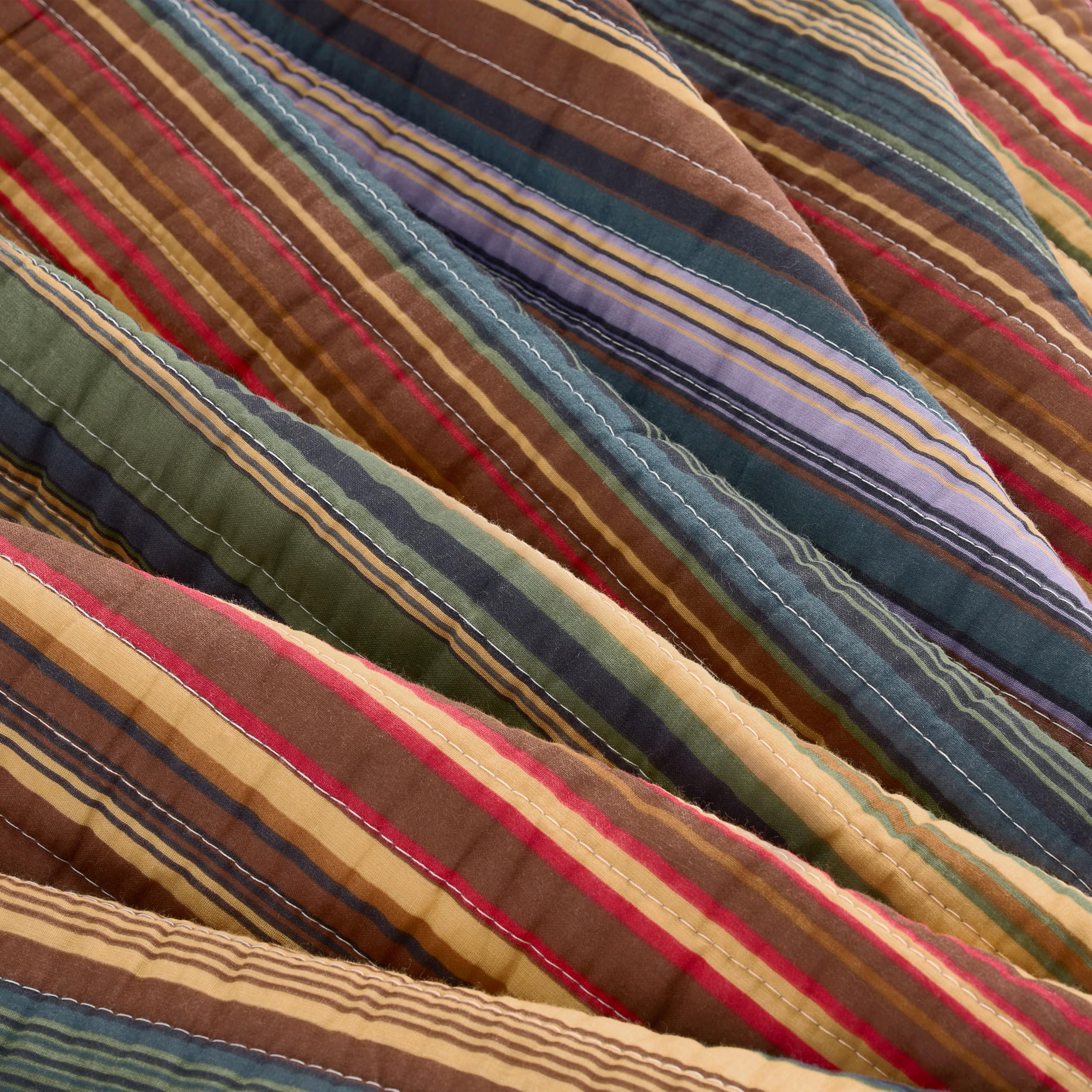 Chezmoi Collection Avery Striped Cotton Quilt Set Twin Size, 2-Piece Soft Pre-Washed 100% Cotton Quilt, Multi-Color Brown