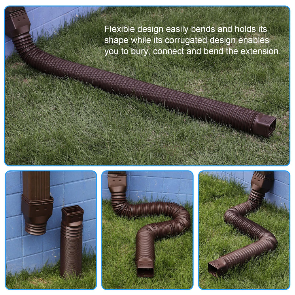 plusgutter 2 Pack Rain Gutter Downspout Extensions, Flexible Downspout Extender with 58"+68" Extendable Pipes for Rain Water Drainage, Durable Down Spout Drain Extension with Connector (Black)
