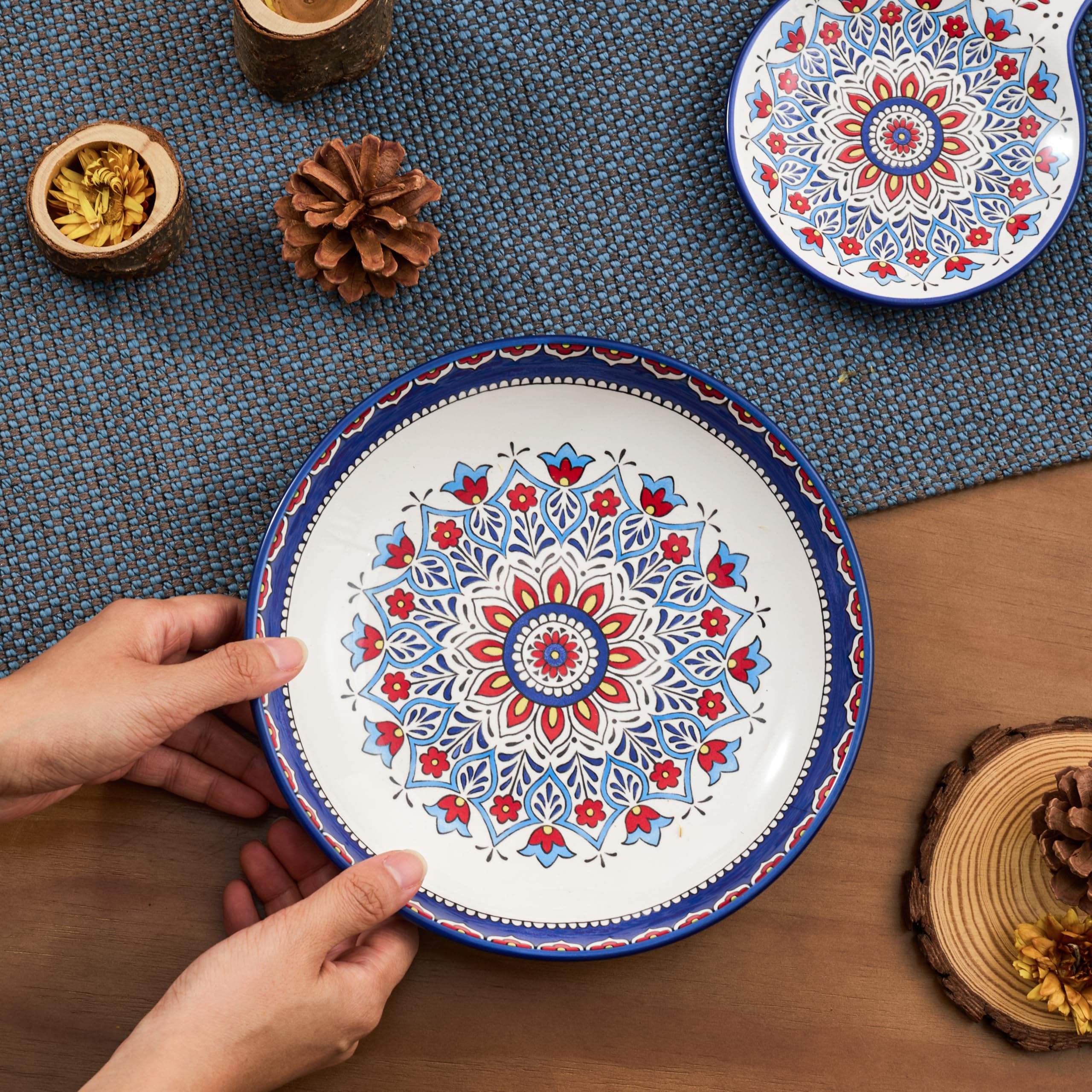 Bico Blue Talavera Pasta Bowls, 35oz Salad Bowl Set of 4, Large Ceramic Serving Dinner Bowls for Soup and Cereal, Microwave and Dishwasher Safe, Gift for Housewarming and Thanksgiving