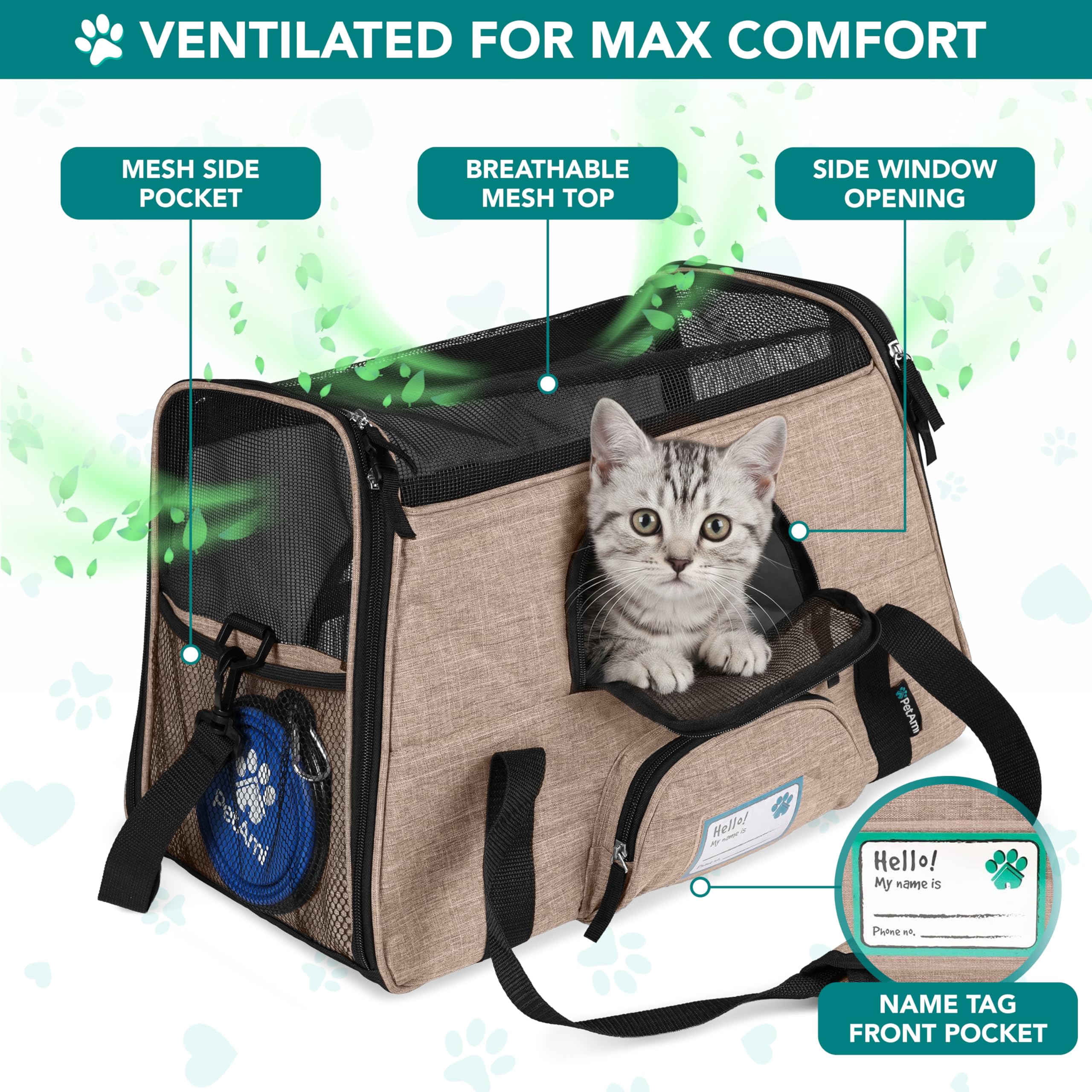 PetAmi Airline Approved Pet Carrier for Cats & Small Dogs, Soft Sided TSA Travel Carrier Bag with Sherpa Bed, Breathable Mesh Ventilation, Collapsible Bowl, Fits Under Seat, Up to 18 lbs, Small Black