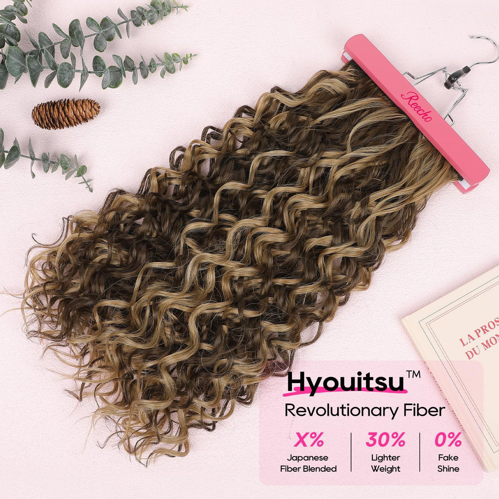 REECHO Curly Hair Extensions, 4PCS 16 inch Clip in Hair Extensions Lace Weft Short Curly Hair Extensions Clip Ins Invisible Natural Hairpieces for Women, Ash Blonde with Highlights