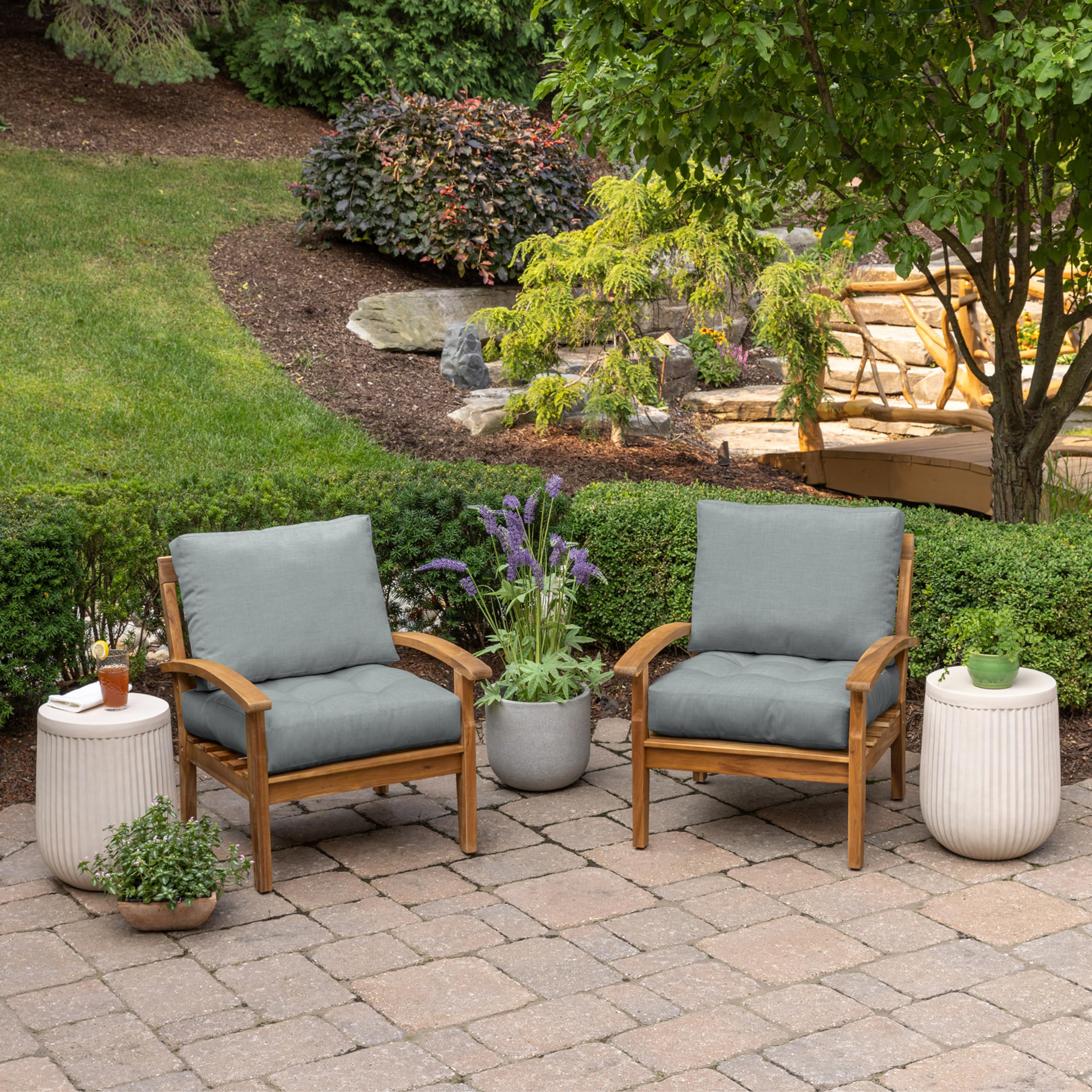 Arden Outdoor Plush Modern Tufted Blowfill Deep Seat Set, 24 x 24, Water Repellent, Fade Resistant, Deep Seat Bottom and Back Cushion for Chair and Sofa, Alana Tile