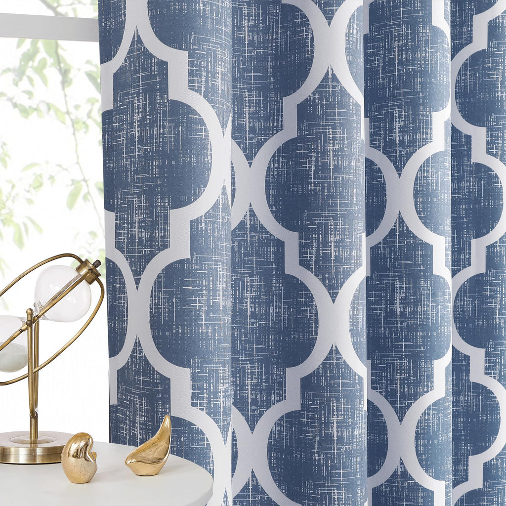 Beauoop 100% Blackout Curtains 45 Inches Long 2 Panels for Bedroom Living Room Aqua Grey Moroccan Geo Room Darkening Thermal Insulated Soundproof Grommet Top Window Treatments Drapes, 50x45 Set of 2