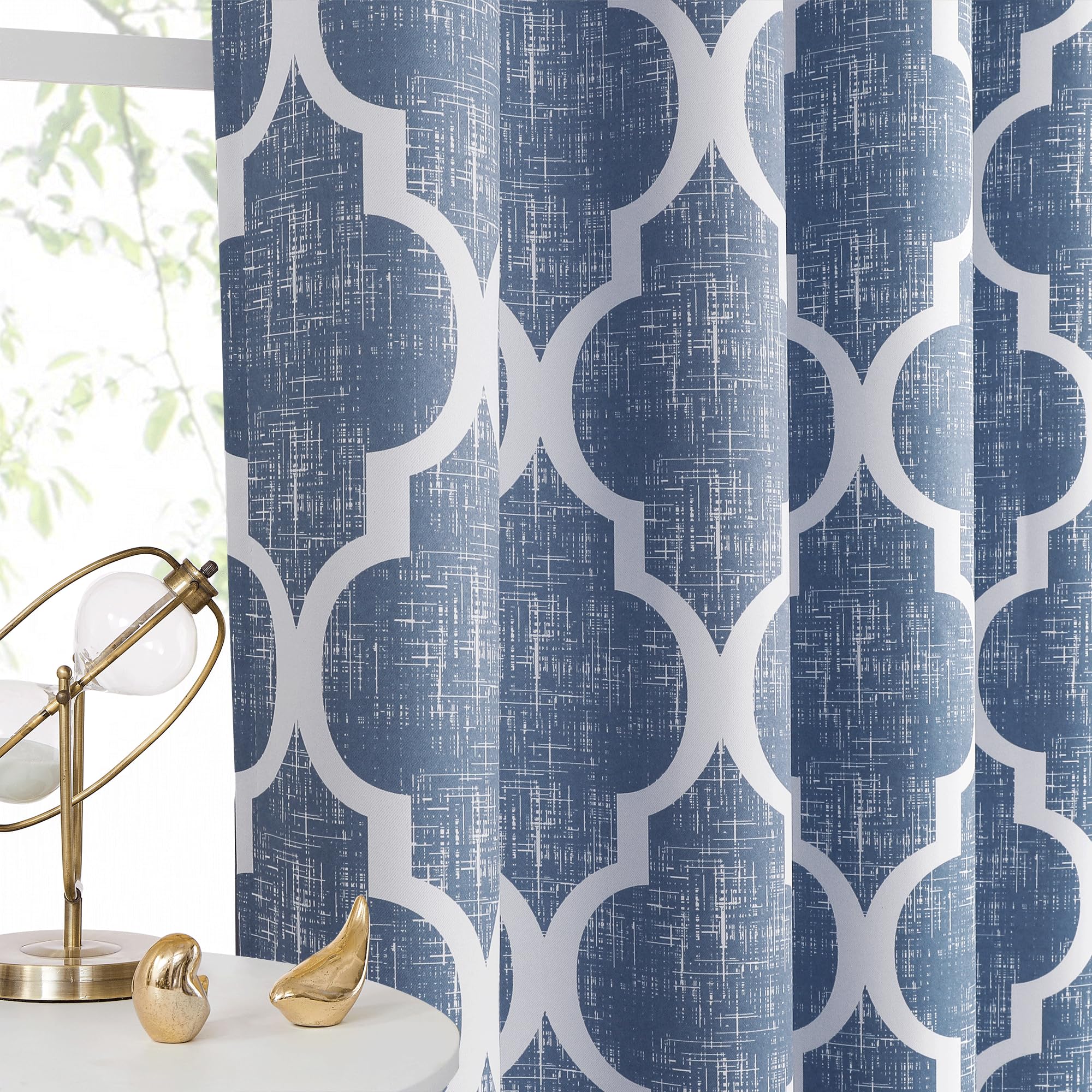 Beauoop 100% Blackout Curtains 45 Inches Long 2 Panels for Bedroom Living Room Aqua Grey Moroccan Geo Room Darkening Thermal Insulated Soundproof Grommet Top Window Treatments Drapes, 50x45 Set of 2