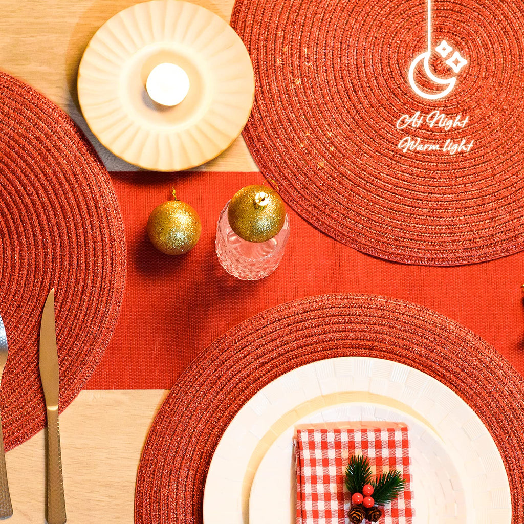 AHHFSMEI Round Placemats Set of 6 Heat Resistant Washable Non-Slip Woven Braided Table Mats for Dining Table Kitchen & Home Decor (Beige)