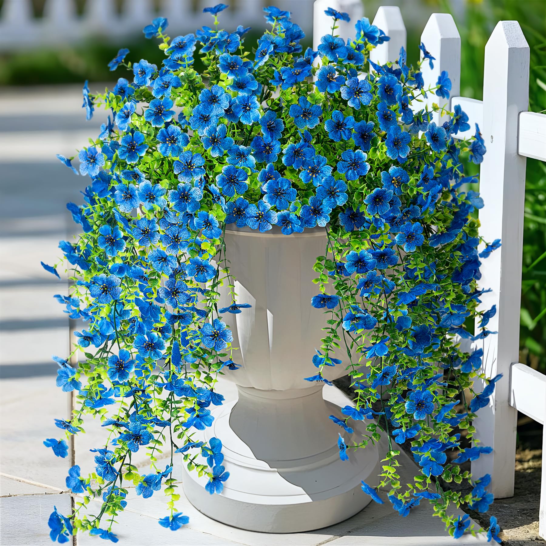 Ammyoo Artificial Hanging Flowers for Outdoors Faux Plants Spring Summer Decoration, 2 Pack Silk Colorful Daisy Realistic Fake Outdoor Flowers UV Resistant Porch Patio Window Yard Decor(Blue)
