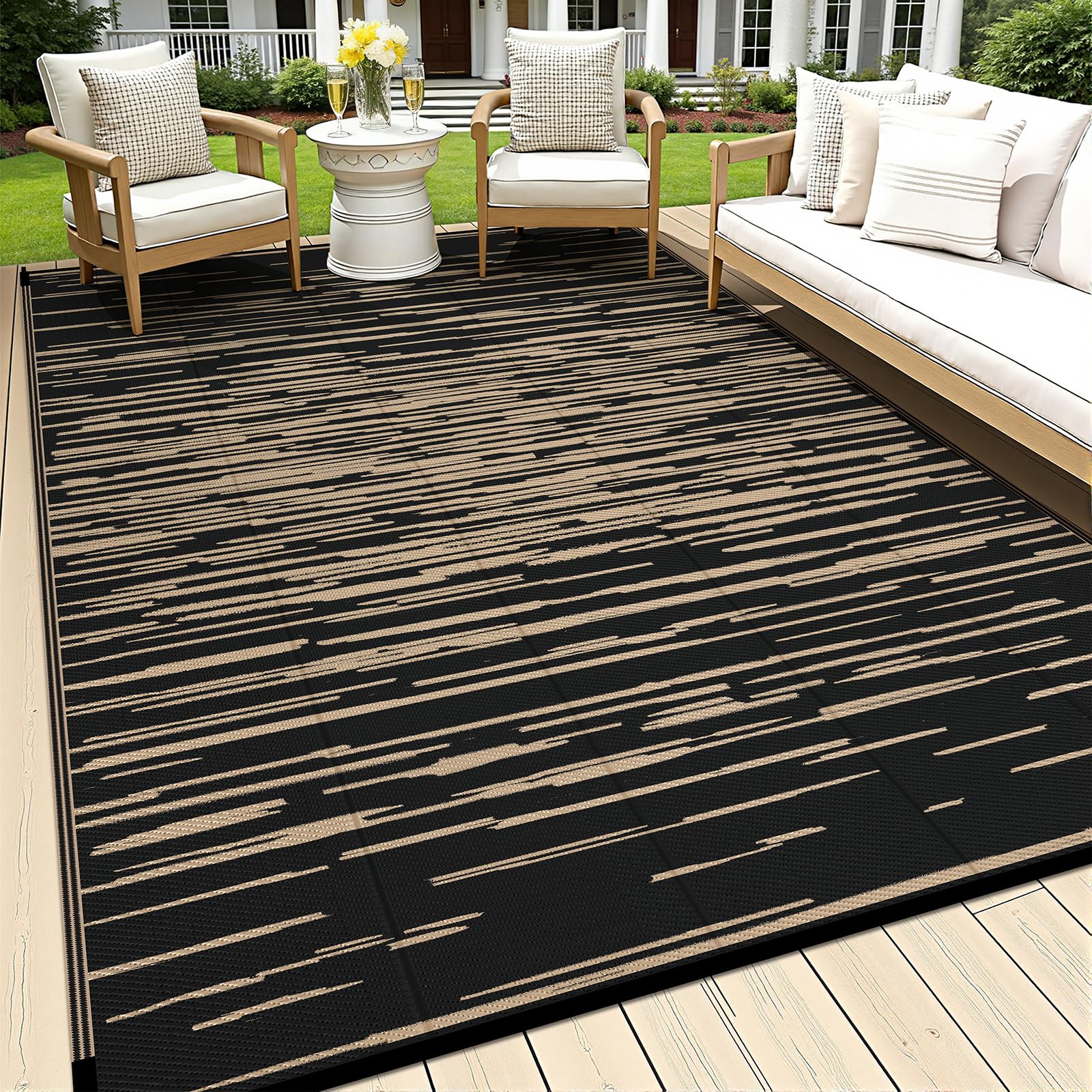 HEBE Checkered Outdoor Rug Waterproof 5x8, Reversible Plastic Straw Rug RV Camping Rug, Indoor Outdoor Patio Mat Clearance, Outside Carpet for Porch,Deck,Camper,Balcony,Backyard,Picnic