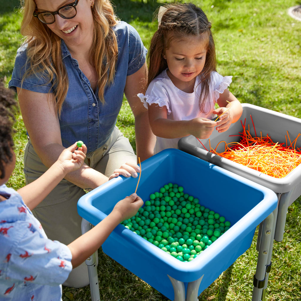 ECR4Kids 2-Station Sand and Water Adjustable Play Table, Sensory Bins, Blue/Red