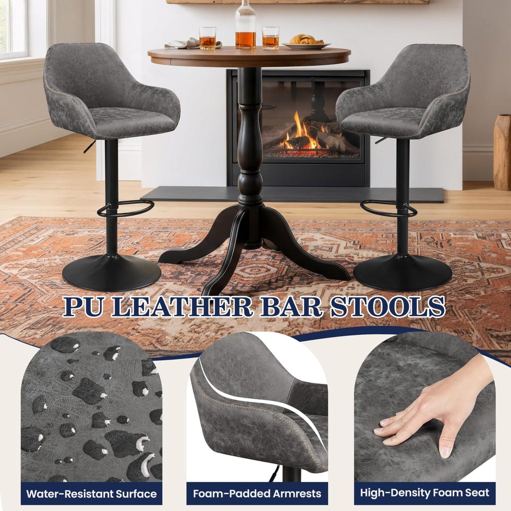 Yaheetech Bar Stools Set of 2, PU Leather Swivel Counter Height Barstools, Adjustable Bar Chairs with Backrest and Footrest, Kitchen Island Stool for Home Kitchen, Black