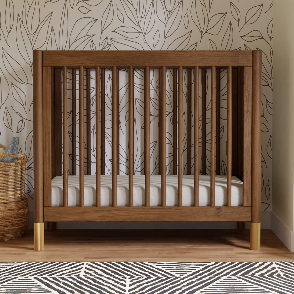 Babyletto Gelato 4-in-1 Convertible Mini Crib with Toddler Bed Conversion in Honey with Vegan Tan Leather Feet, Greenguard Gold Certified