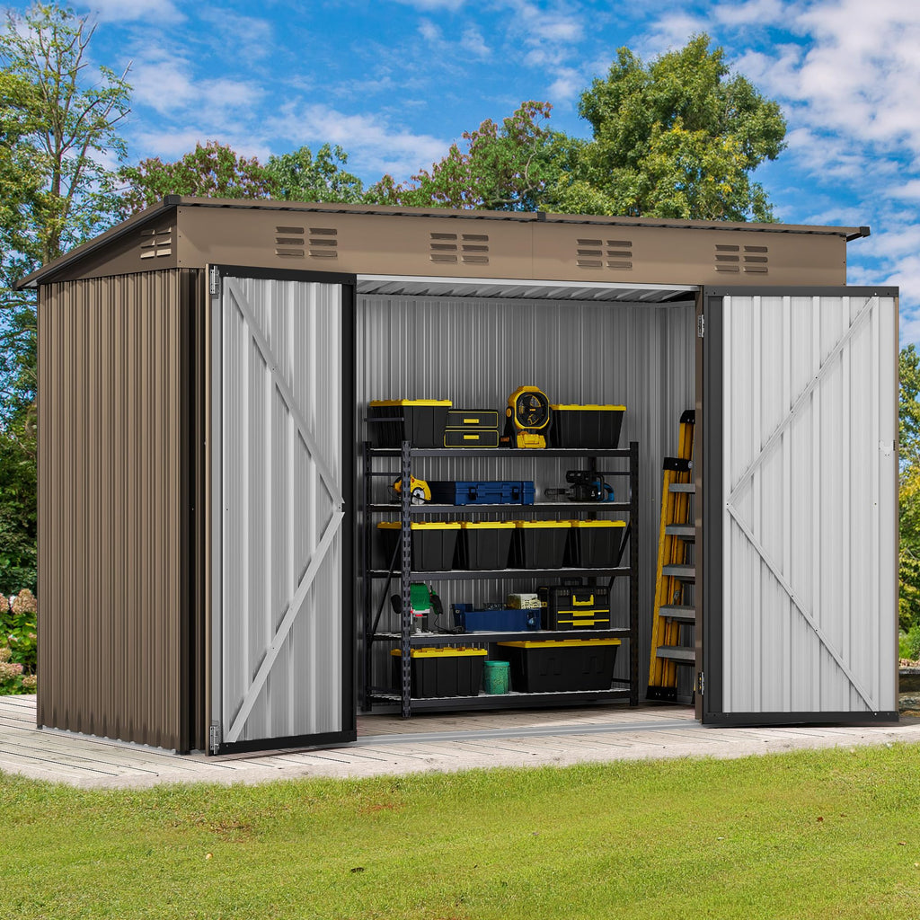 DWVO 6x4ft Outdoor Storage Shed, Lockable Metal Tool Storage Sheds, Waterproof Garden Sheds with Vents for Backyard, Patio, Garage, Lawn, Dark Gray