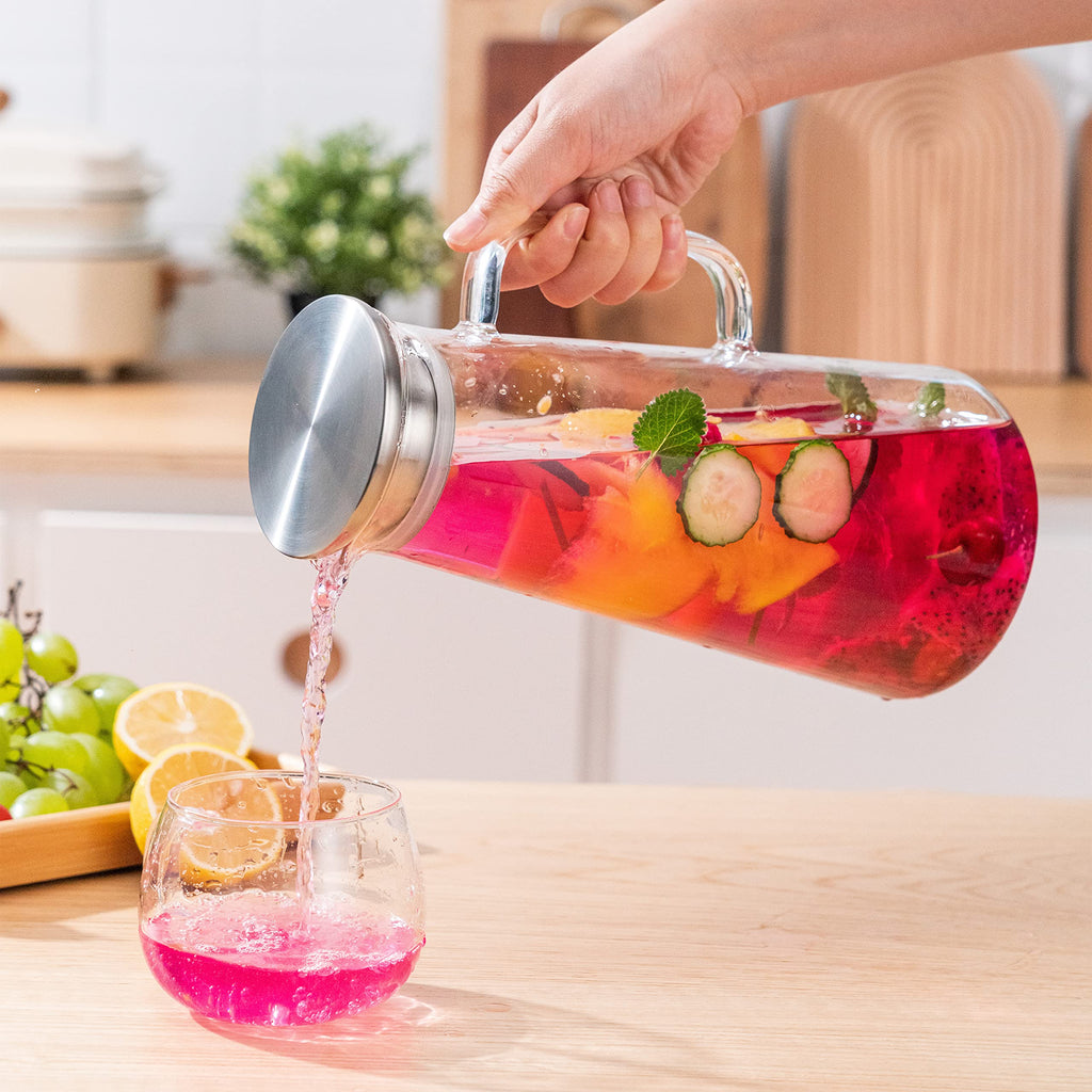Karafu 68 Oz/2 Liter Glass Pitcher with Lid, Heat Resistant Water Jug for Hot/Cold Water, Ice tea and Juice Beverage