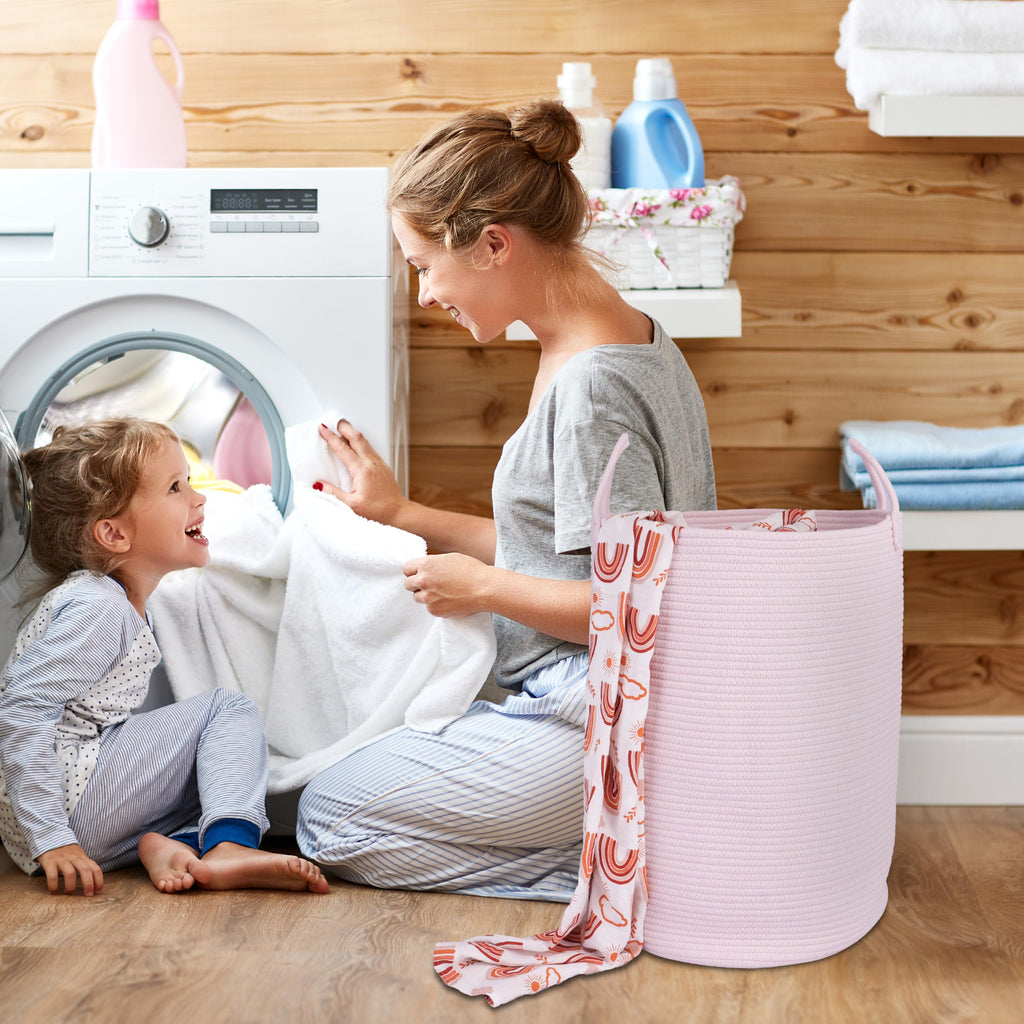 XUANGUO Black Cotton Rope Laundry Basket Hamper for Clothes Woven Storage Basket for Living Room Bedroom Boho Tall Rope Baskets for Blanket Toys Pillow Towels Baby Nursery Hamper Bin Large