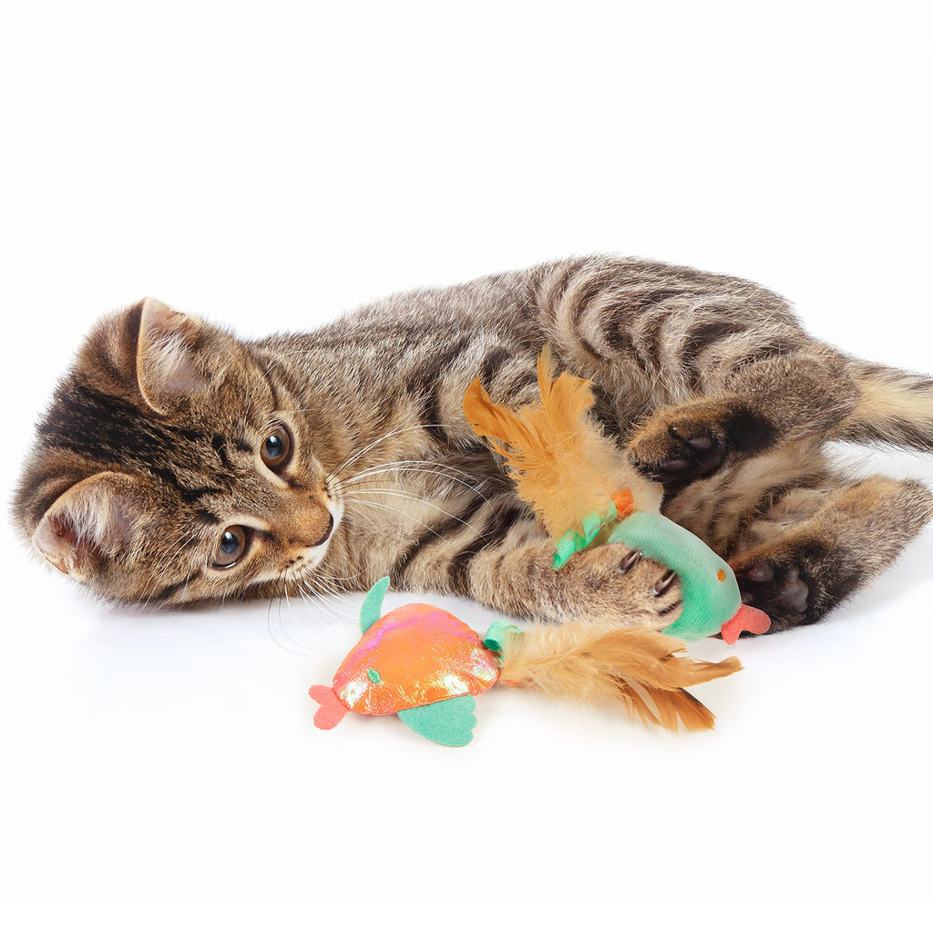 SmartyKat (2 Count) Silly Swimmers Crinkle Plush Catnip Cat Toys - Orange/Turquoise, 2 Count