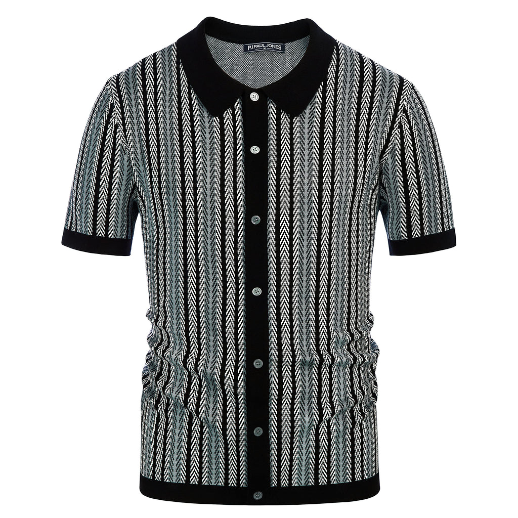 PJ PAUL JONES Men's Polo Shirts Retro Knit Shirt Vintage Striped Shirt