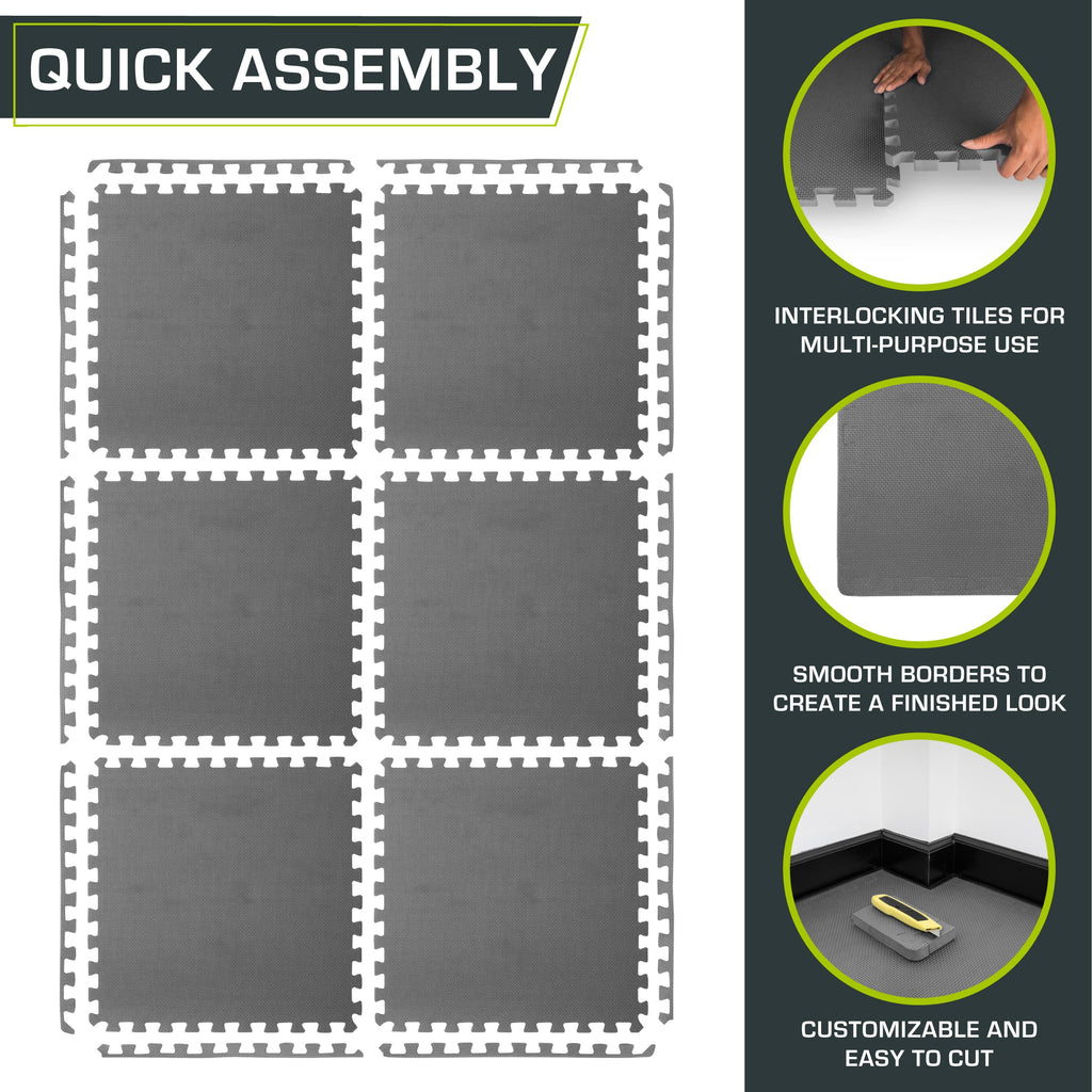 ProsourceFit Weaved Pattern Extra Thick Exercise Puzzle Mat 1-inch, EVA Foam Interlocking Tiles for Protective, Cushioned Flooring for Home and Gym Equipment; Black, 72 SQ FT, 18 Tiles