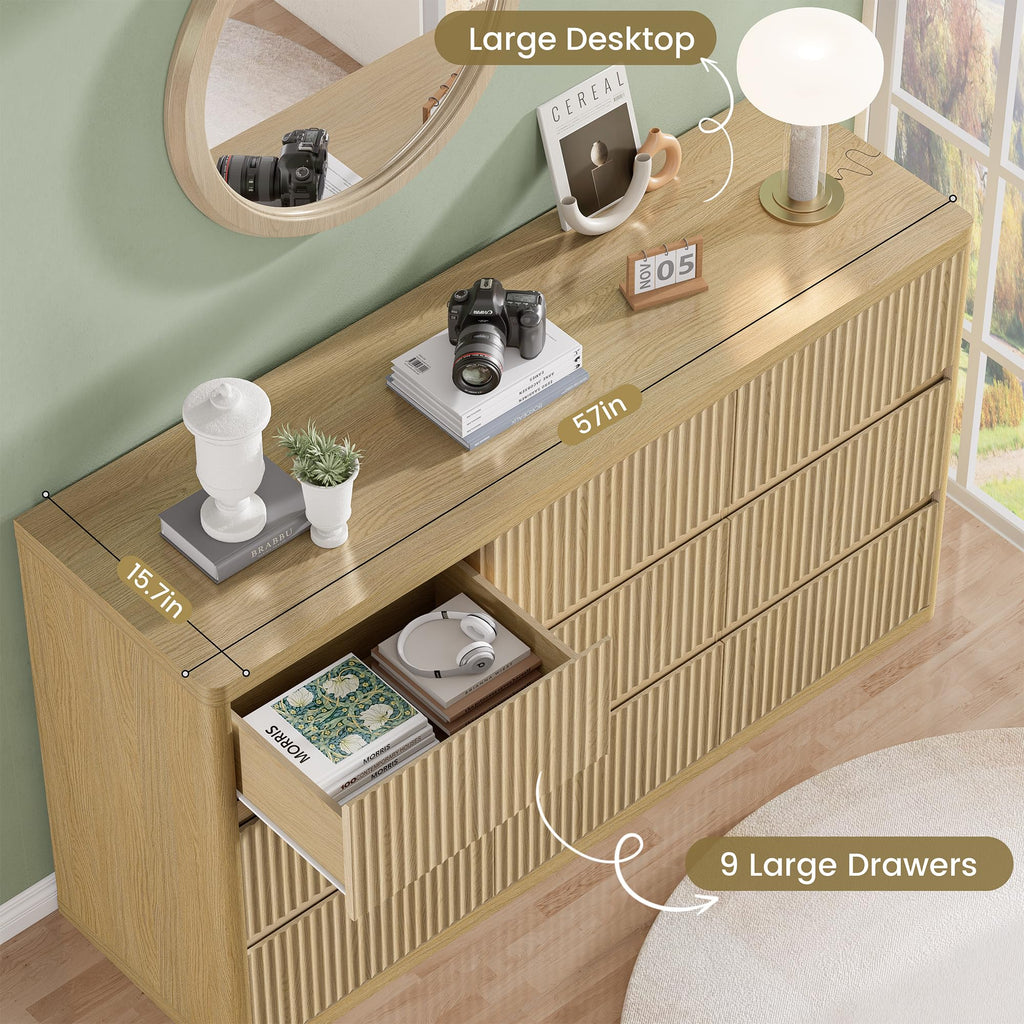 Standifurno Black 56" Tall Dresser for Bedroom, Fluted Modern 6 Drawers Deep Dressers, Wood Chest of Drawers with Handleless, Curved Profil Storage Closet Dressers for Bedroom, Living Room, Hallway