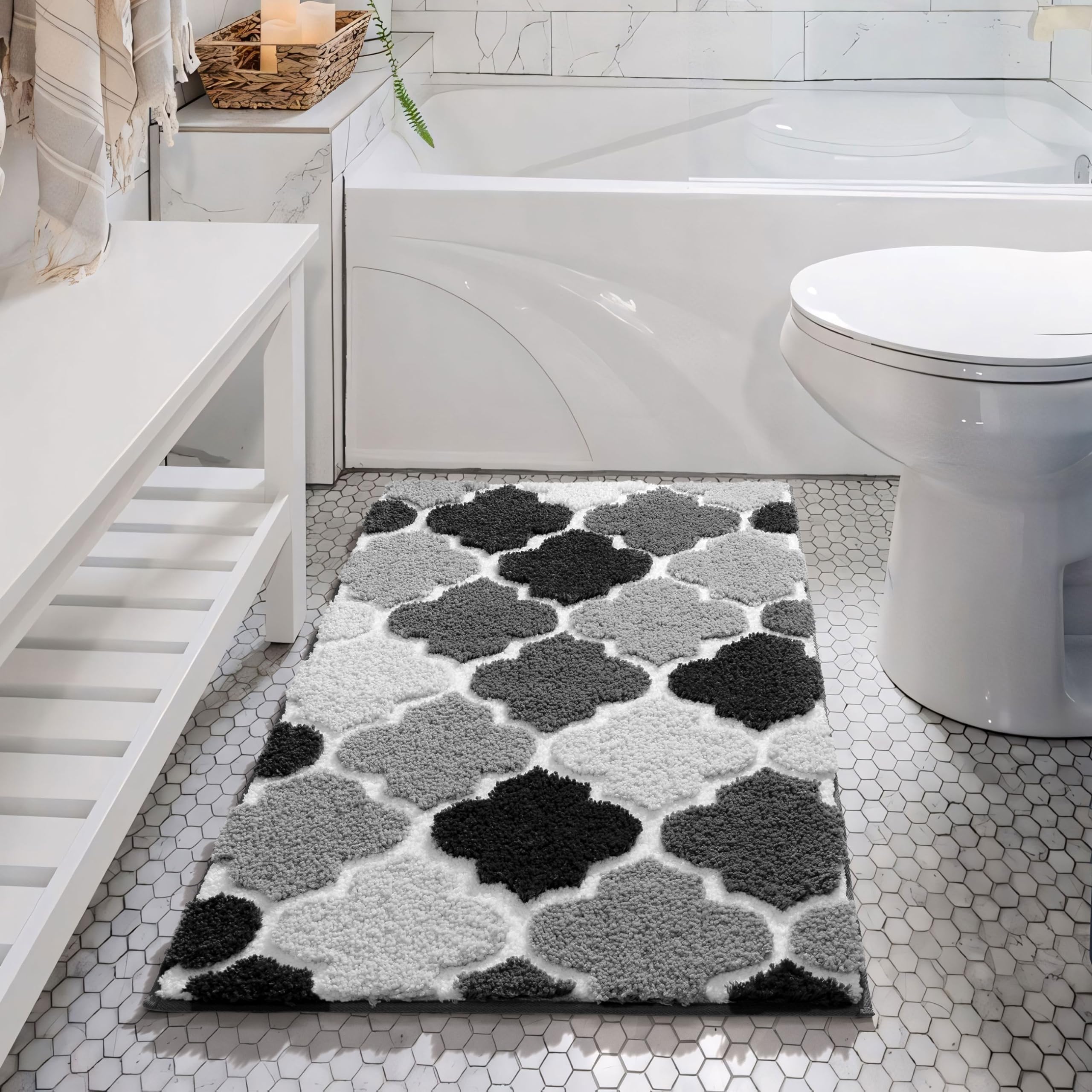 DEXDE Bathroom Rugs Runner 24x47 Long Bath Rug Non Slip Soft Washable Large Bath Mats for Bathroom Bedroom Hallway Kitchen Floor Carpet Modern Boho Decor, Beige