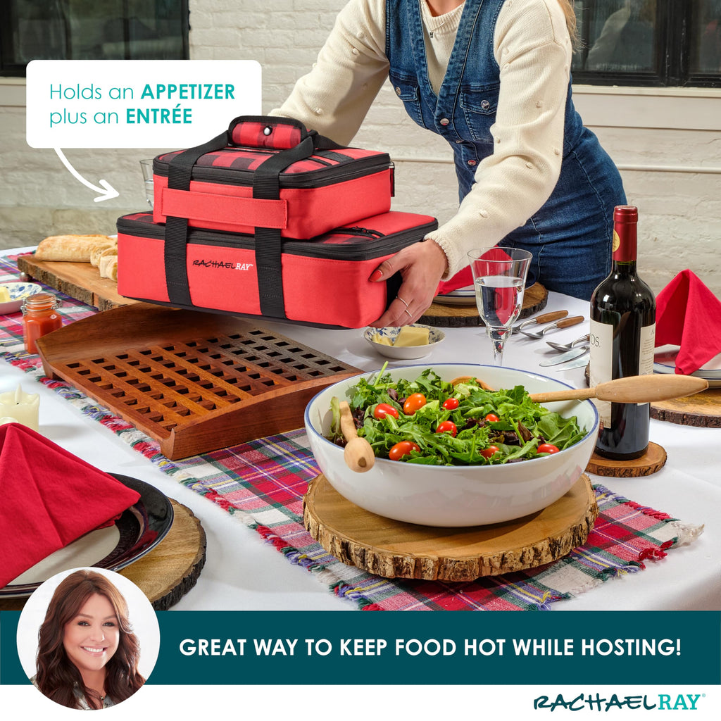 Rachael Ray Lugger Duo, Insulated Casserole Carrier for Hot or Cold Food, Thermal Lasanga Lugger Tote for Pockluck, Parties, Picnic, and Cookouts, Fits 9" x 13" Baking Dish, Burgundy
