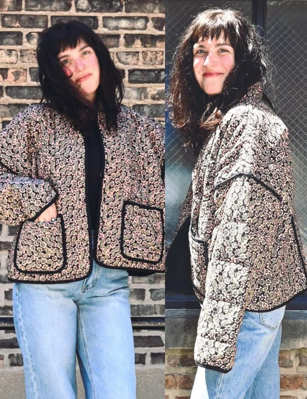 Omoone Women's Cropped Quilted Jacket Floral Printed LightWeight Padded Puffer Cardigan Coat Outwear