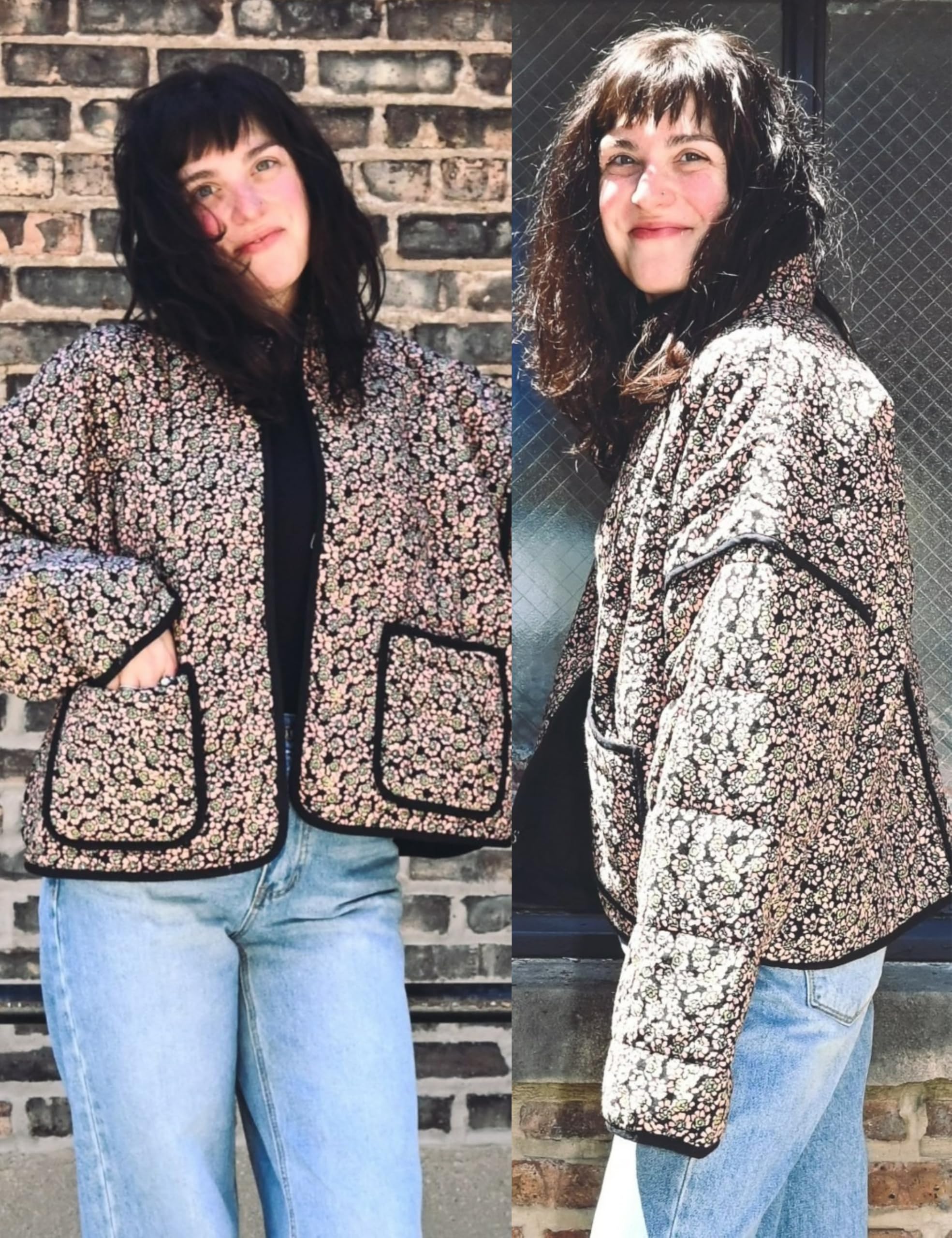 Omoone Women's Cropped Quilted Jacket Floral Printed LightWeight Padded Puffer Cardigan Coat Outwear