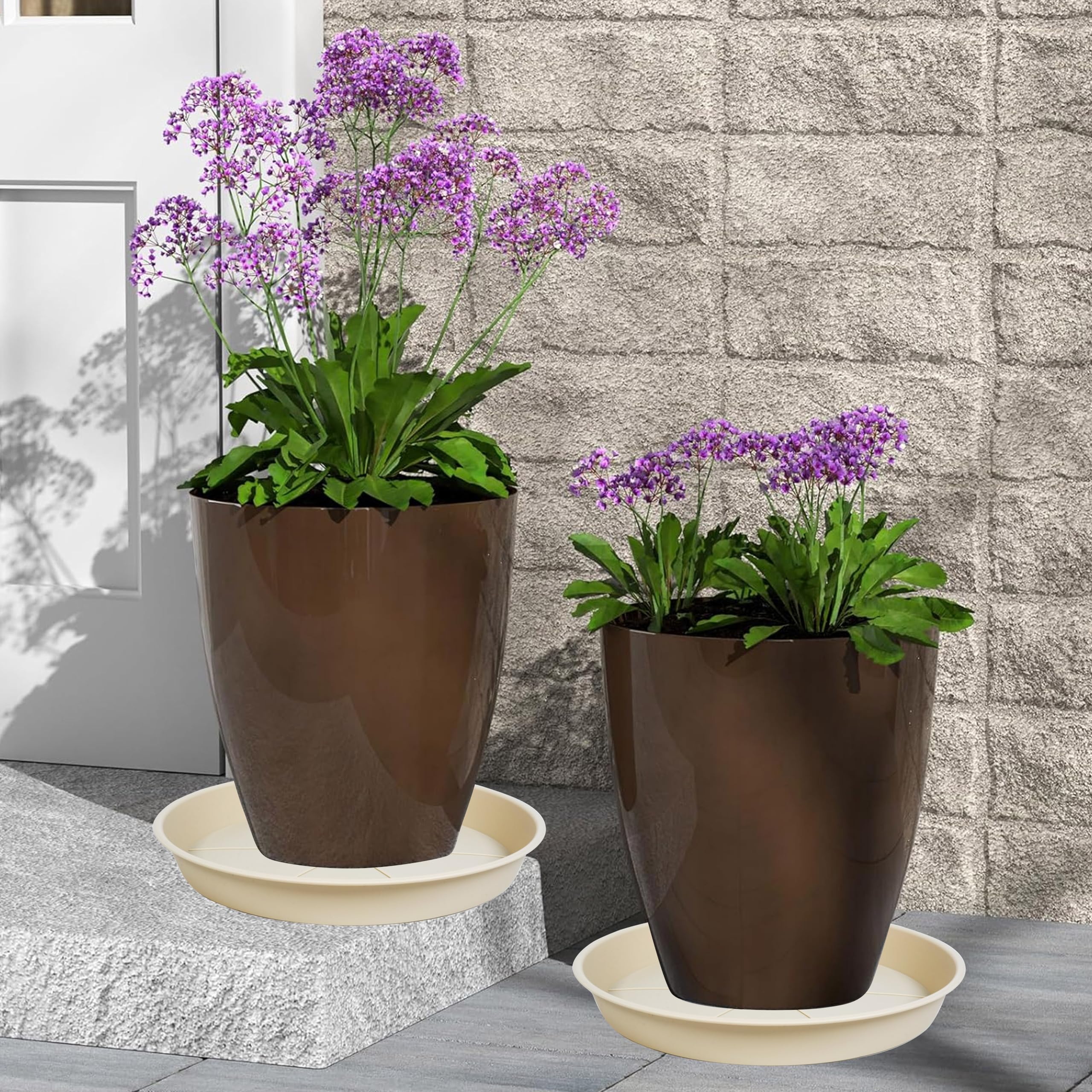 OVZILKI 6 Pack of Plant Saucer Tray 4 6 8 10 12 14 17 19 22 25 inch, Heavy Duty Plastic Pot Plant Drip Trays Saucers for Indoors Outdoor, Plant Water Tray for Planters 3-5" (4", Beige)