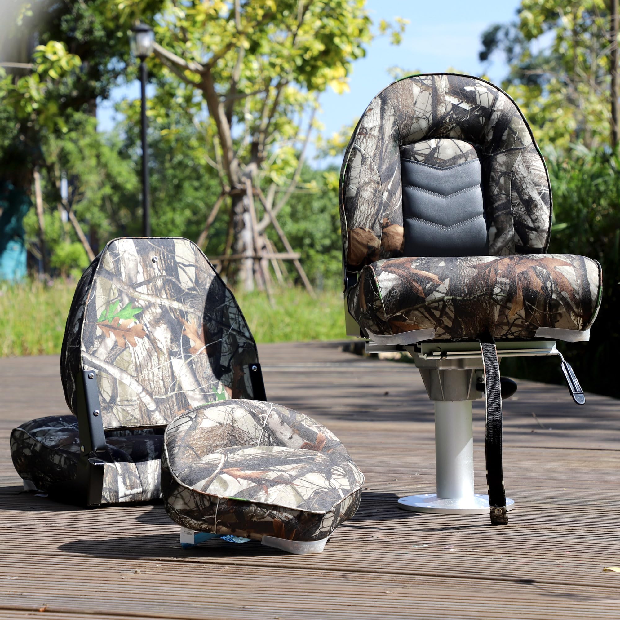 NORTHCAPTAIN Marine Boat Chair 2 Pack,Camo High Back Folding Fishing Boat Seat for Fishing, Bass/Jon/Pontoon Boats, 4 Mounting Screws Included
