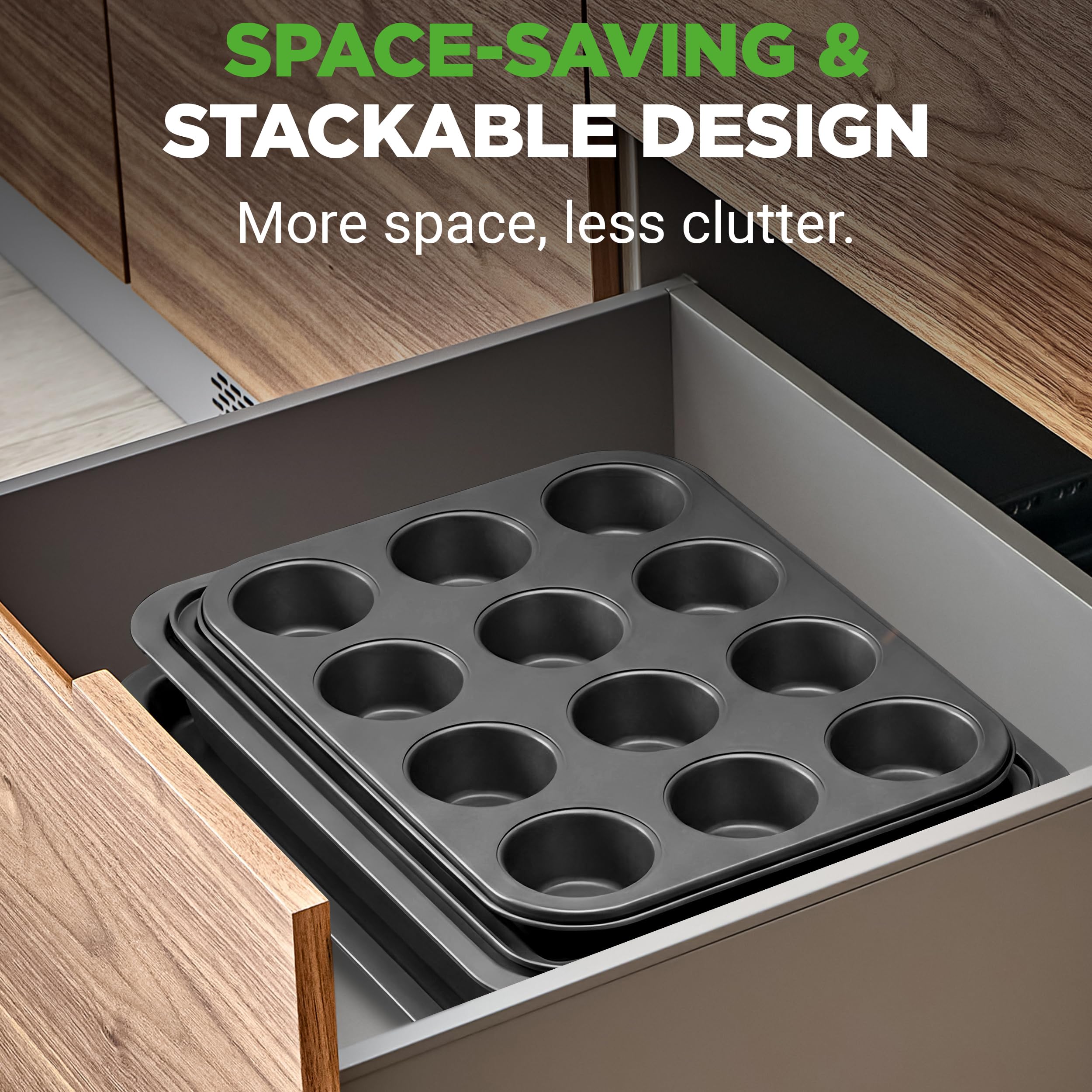 NutriChef 10-Piece Non-Stick Baking Set – Heavy-Duty Carbon Steel Bakeware Set w/ Cookie Sheets, Muffin Pan, Roasting Pan, Cake Pan, Baking Tray, Pizza Pan – Effortless Food Release & Easy Cleanup