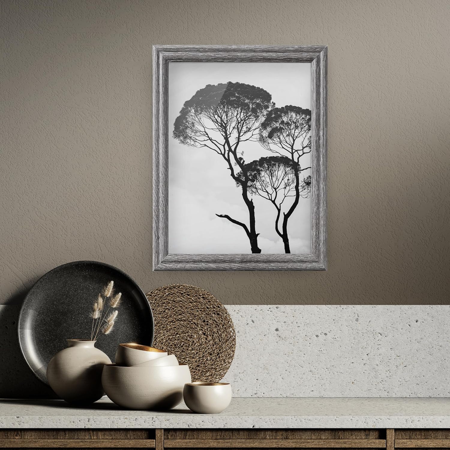 Barnwood Gray A1 Picture Frame .75" Inch Wide - Handmade American Solid Wood Picture Frames with Preinstalled Hangers and UV Blocking Plexiglass Frames
