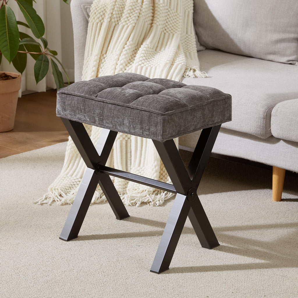 Royal Windsor Vanity Stool with Saddle Cushion, 18 Inch Makeup Vanity Chair for Living Room, Modern Foot Stool Ottoman Piano Bench,Small Upholstered Bench for Bedroom, Beige