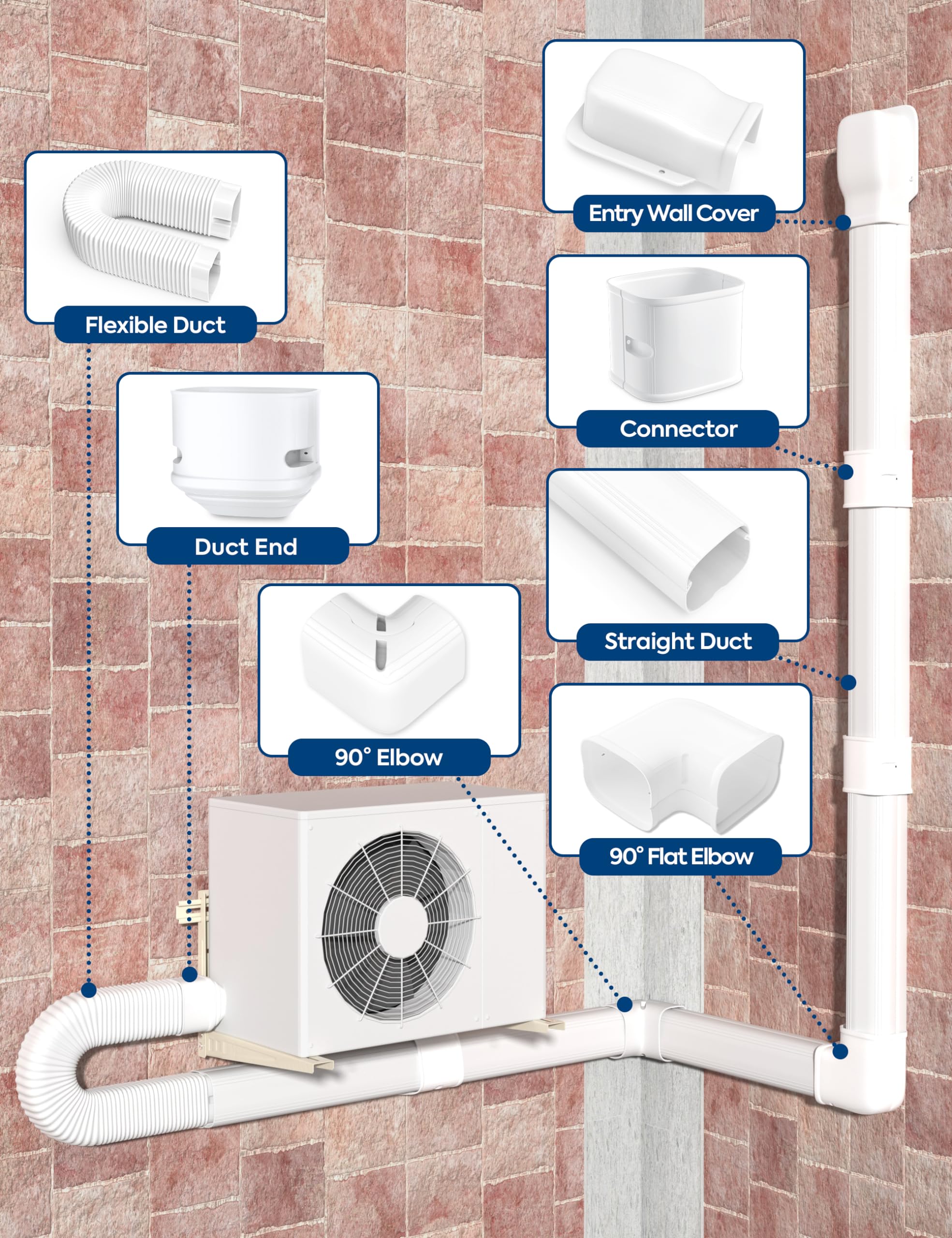 3'' x 9Ft Mini Split Line Set Cover with Flexible Duct, Upgrade PP Decorative Minisplit Lineset Cover Kit, Line Hide for Mini Split, Air Conditioner, Central AC, HVAC and Heat Pumps, Brown